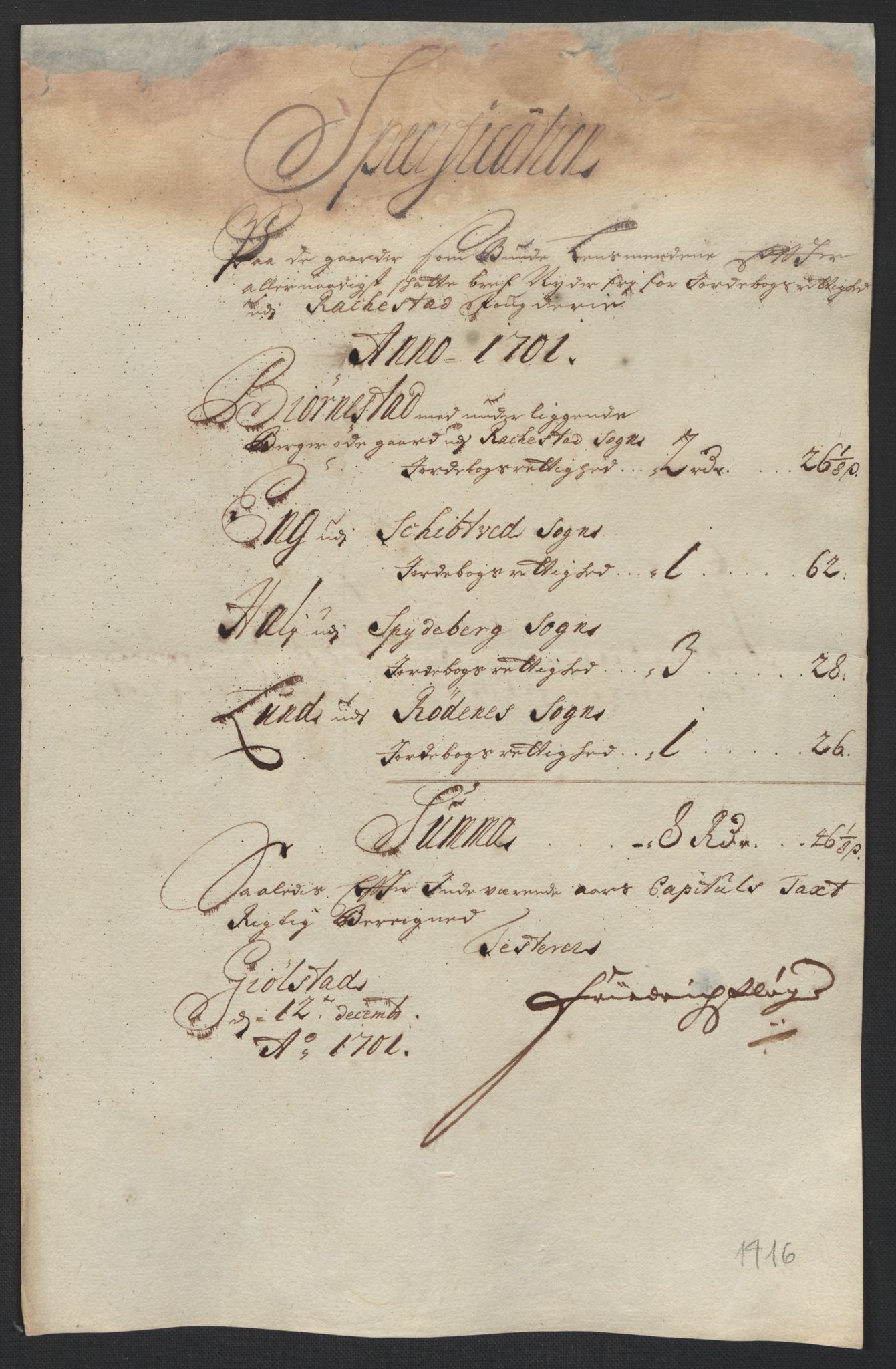 Rentekammeret inntil 1814, Reviderte regnskaper, Fogderegnskap, AV/RA-EA-4092/R07/L0293: Fogderegnskap Rakkestad, Heggen og Frøland, 1701, p. 100