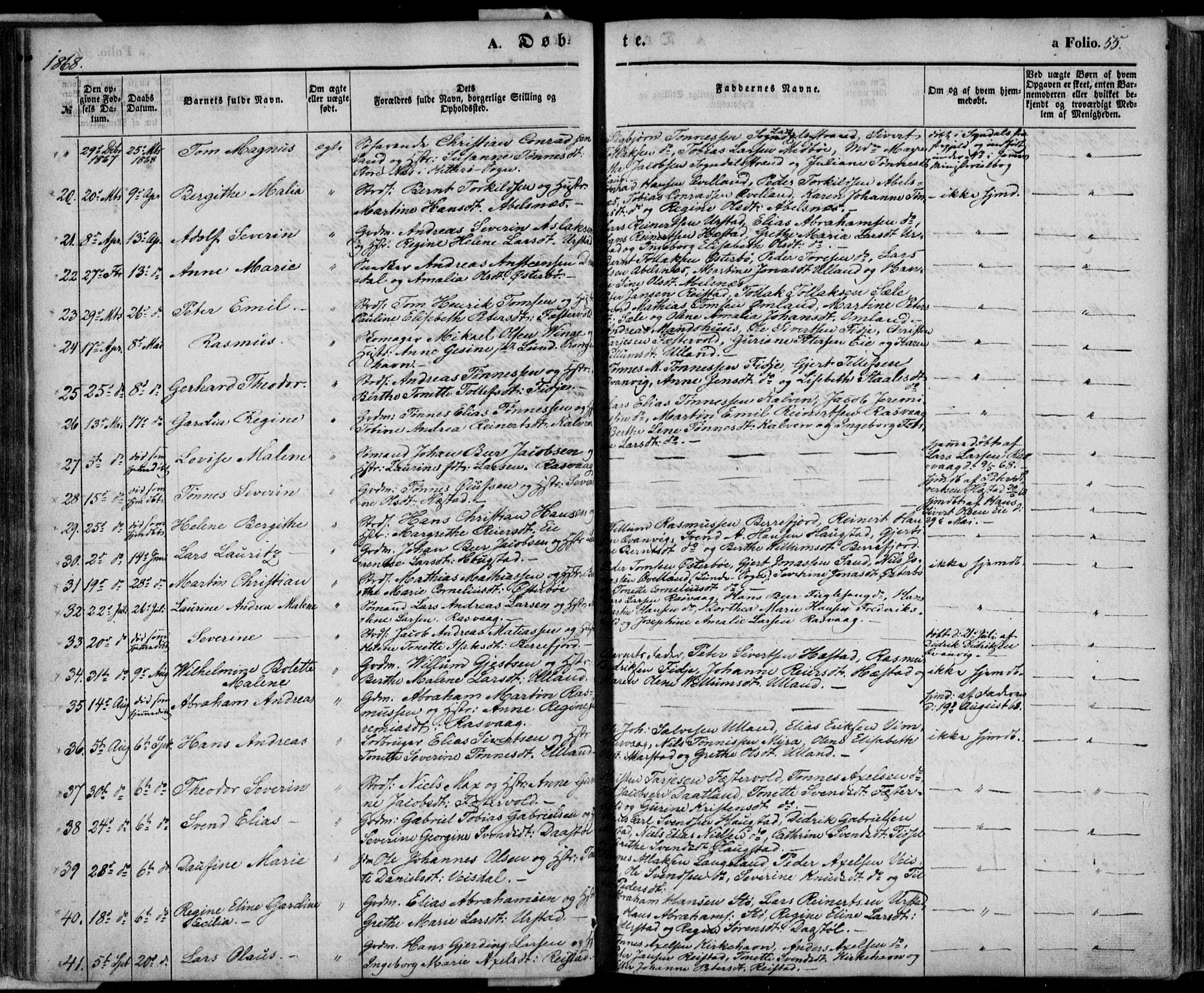 Flekkefjord sokneprestkontor, AV/SAK-1111-0012/F/Fa/Fab/L0004: Parish register (official) no. A 4, 1850-1875, p. 55