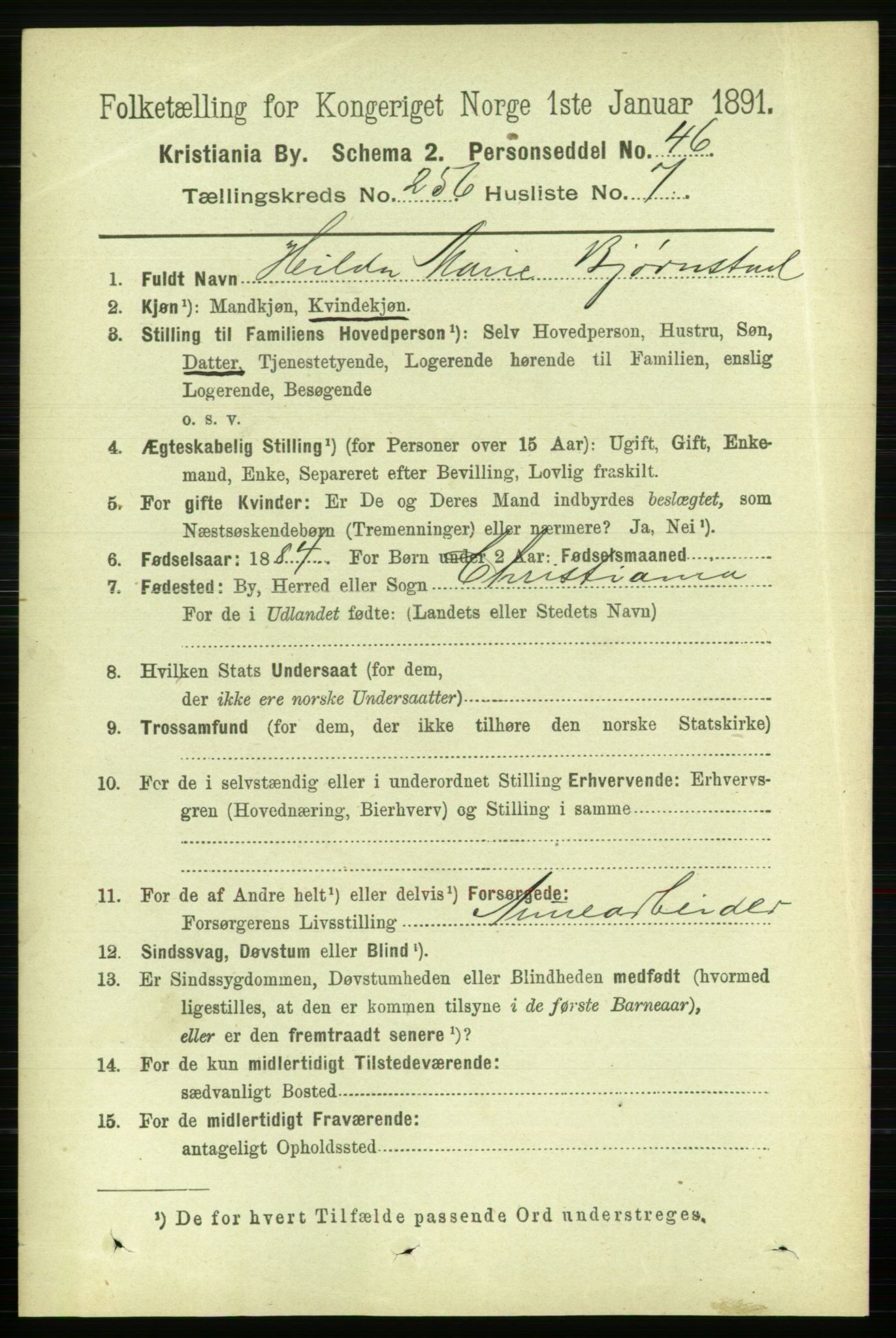 RA, 1891 census for 0301 Kristiania, 1891, p. 156231