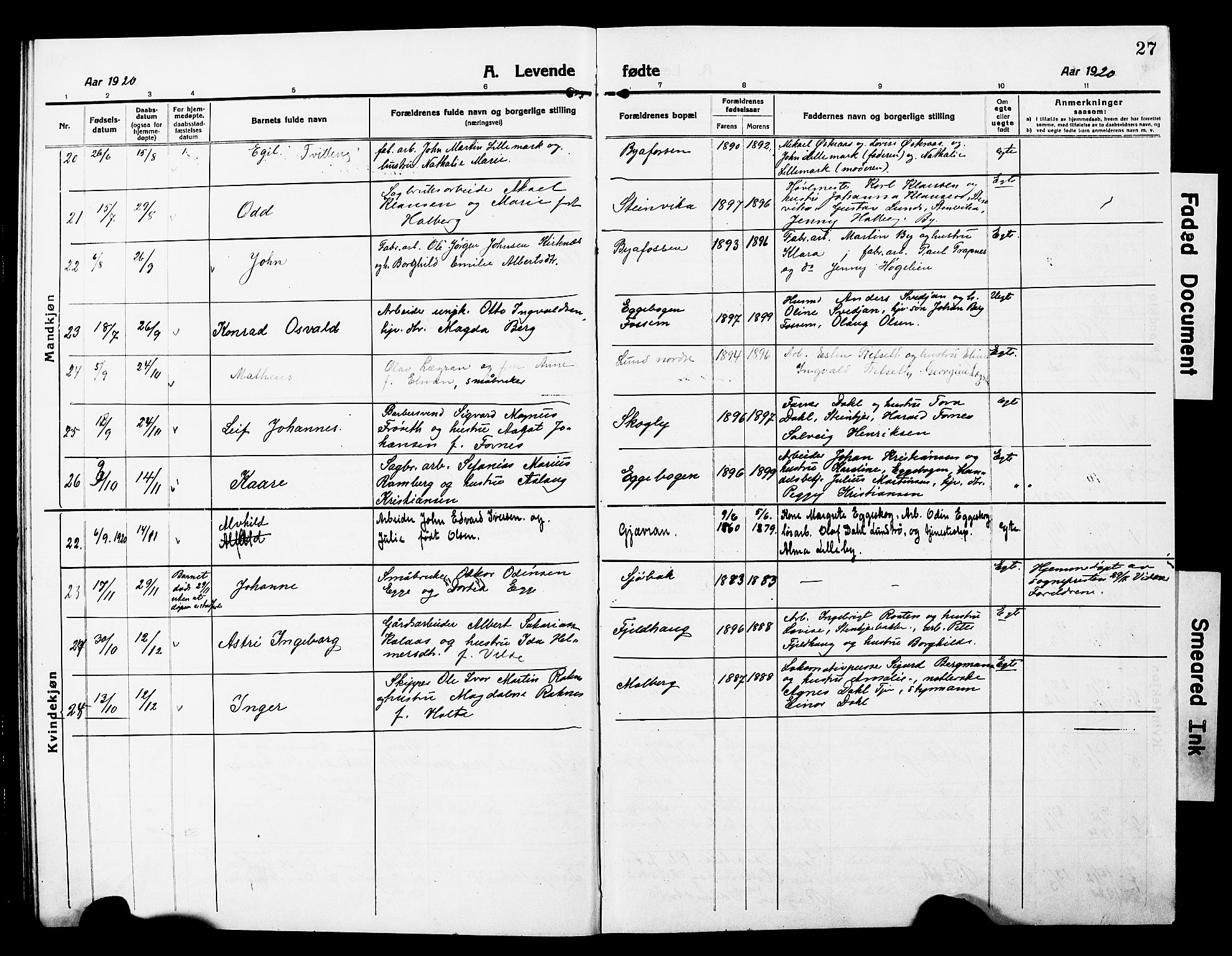 Ministerialprotokoller, klokkerbøker og fødselsregistre - Nord-Trøndelag, SAT/A-1458/740/L0382: Parish register (copy) no. 740C03, 1915-1927, p. 27