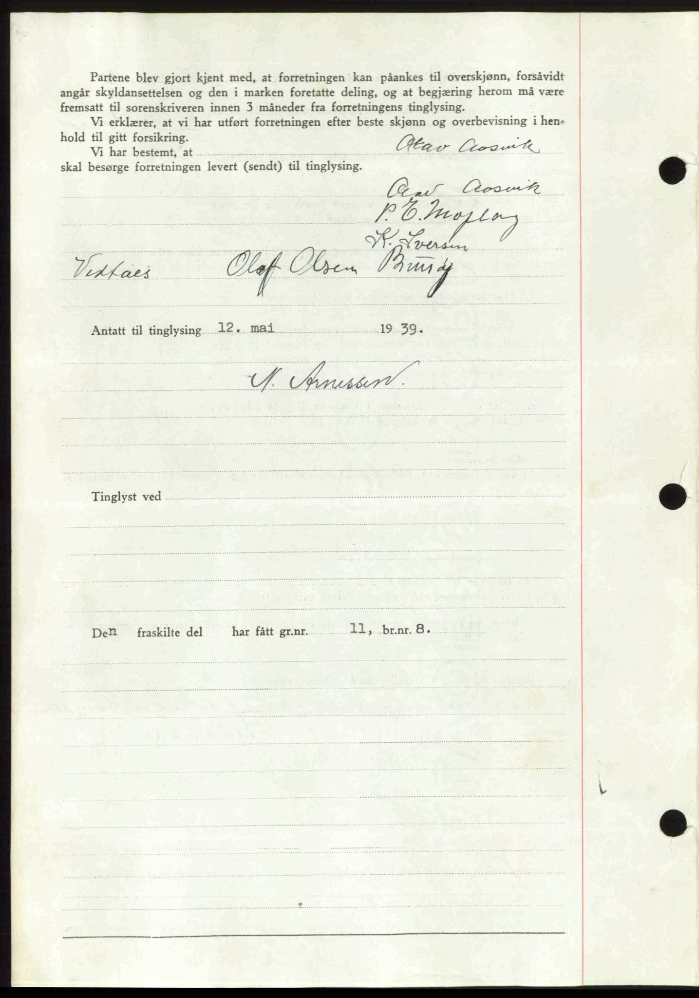 Rana sorenskriveri , SAT/A-1108/1/2/2C: Mortgage book no. A 6, 1939-1940, Diary no: : 738/1939