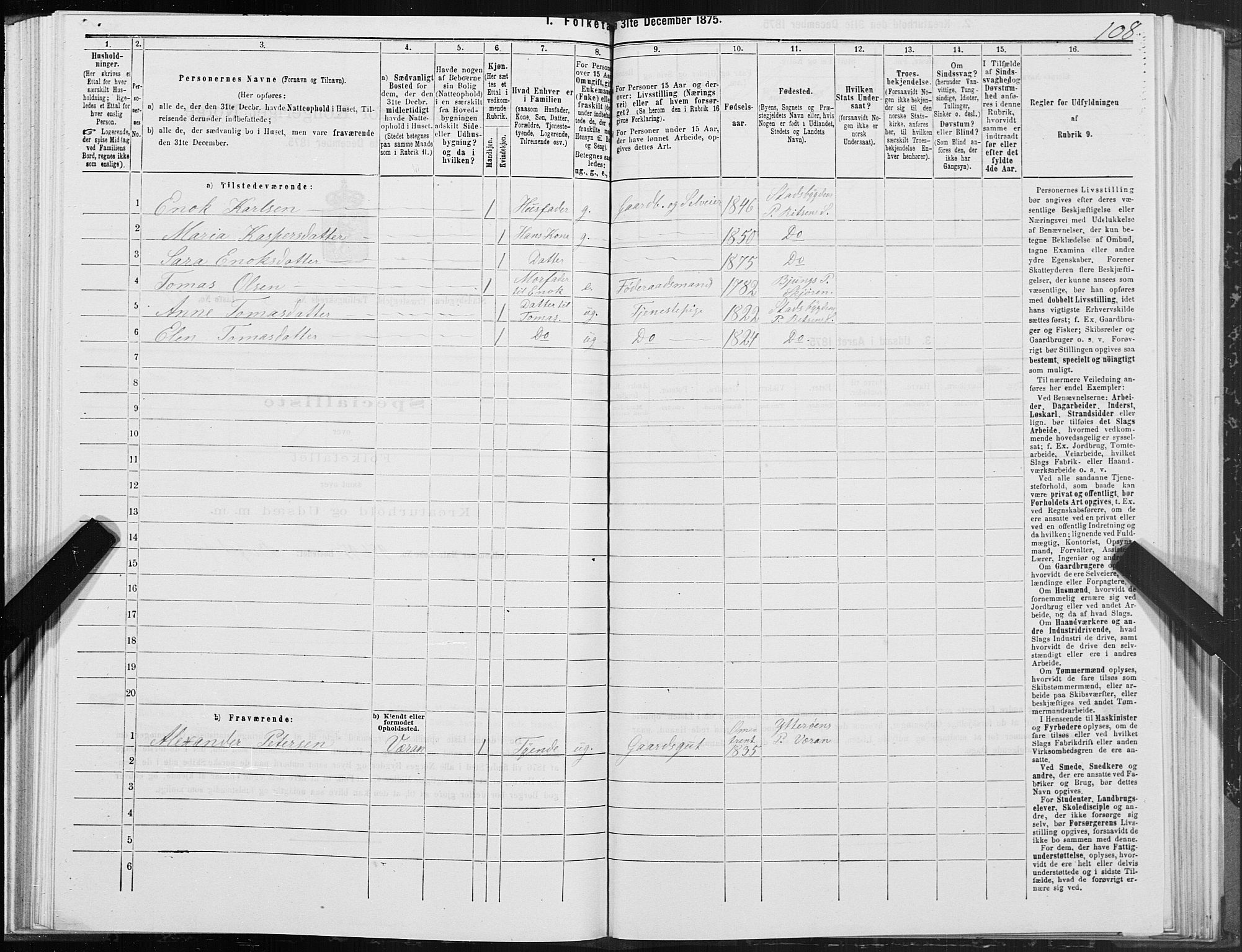 SAT, 1875 census for 1625P Stadsbygd, 1875, p. 5108