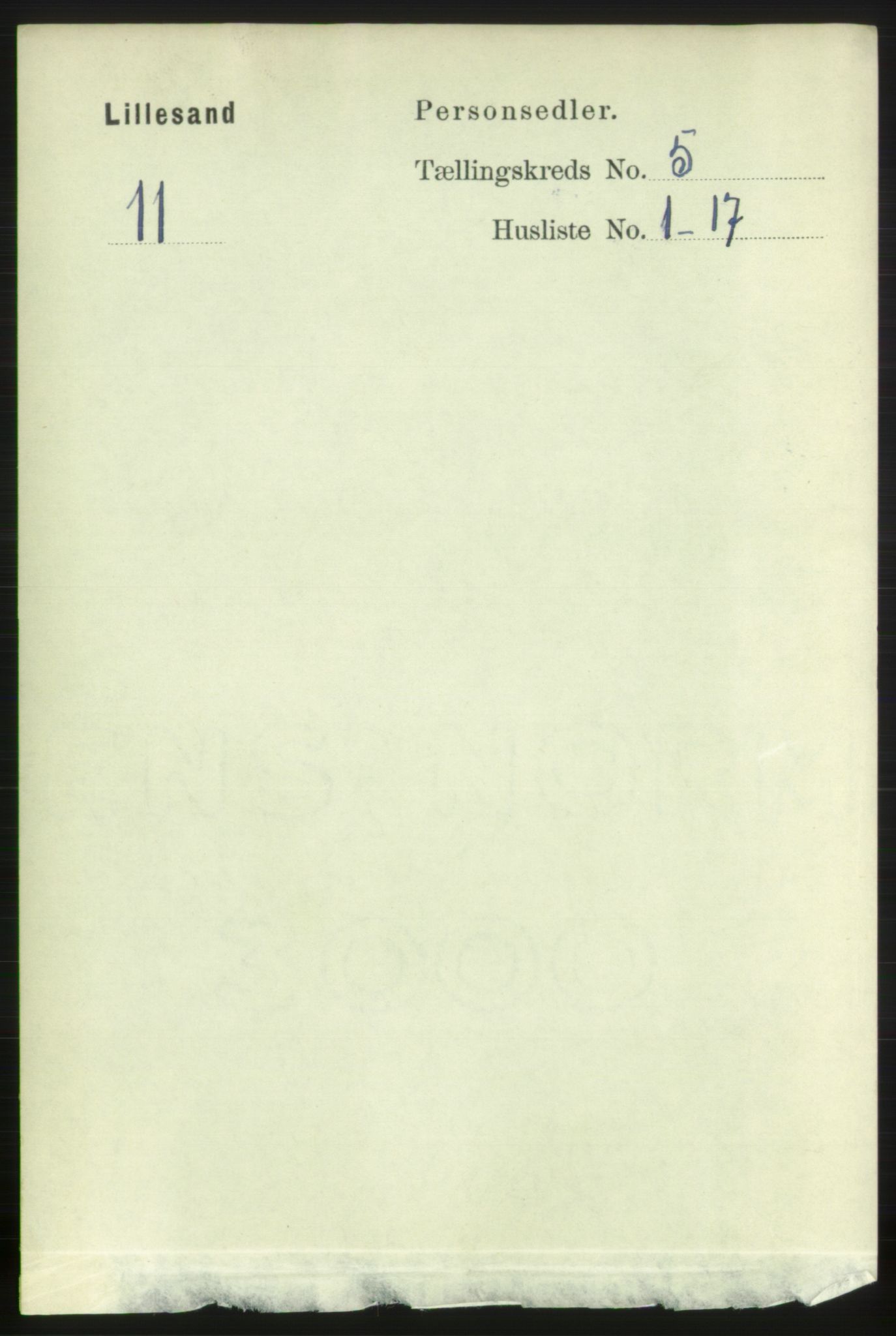 RA, 1891 census for 0905 Lillesand, 1891, p. 1380