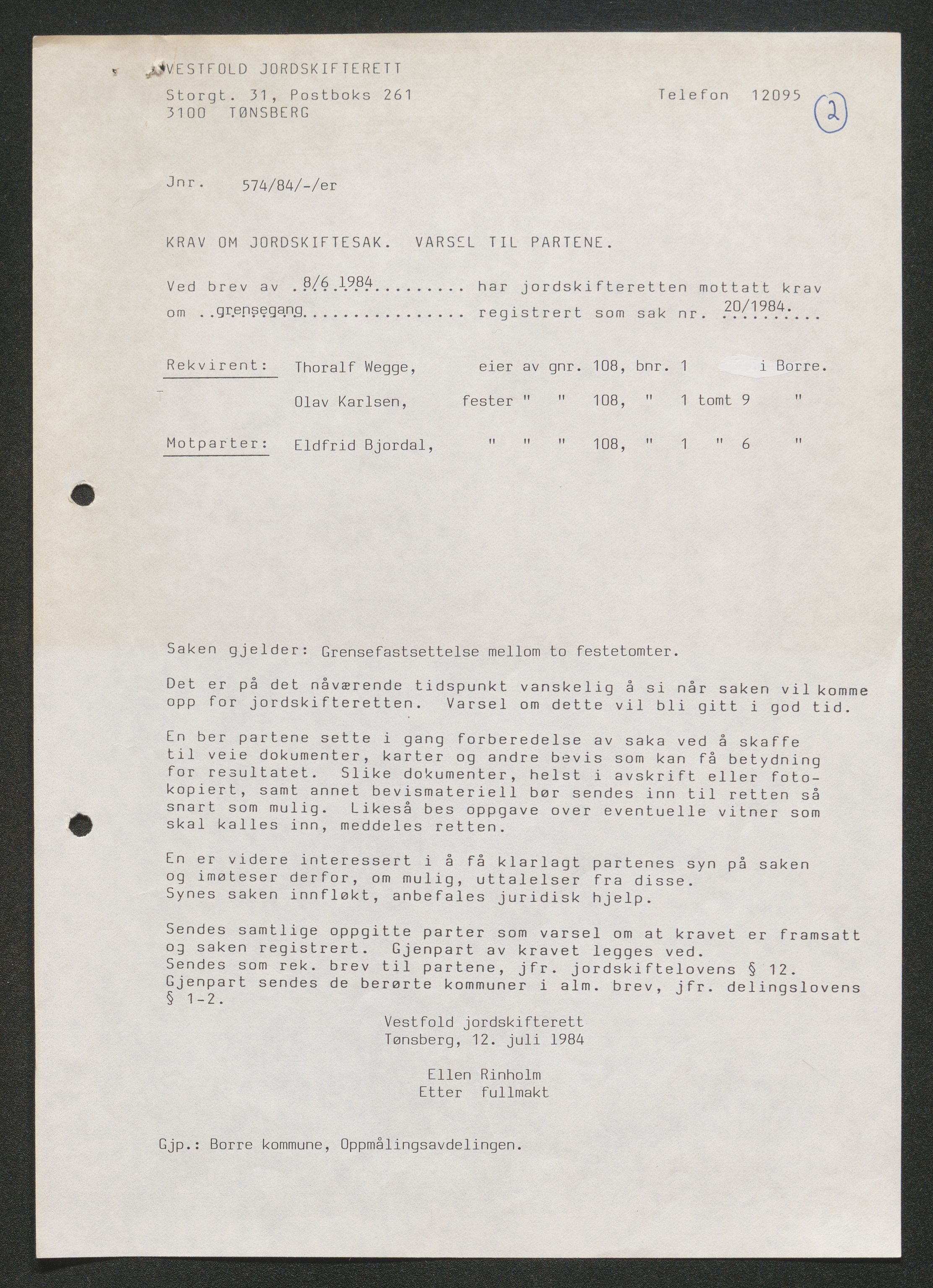 Vestfold jordskifterett, SAKO/A-1152/G/Gb/L0021/0004: Horten, gnr. 72-108 / Gårdsnr. 108: Sak 0700-1984-0020, 1986-1989, p. 115