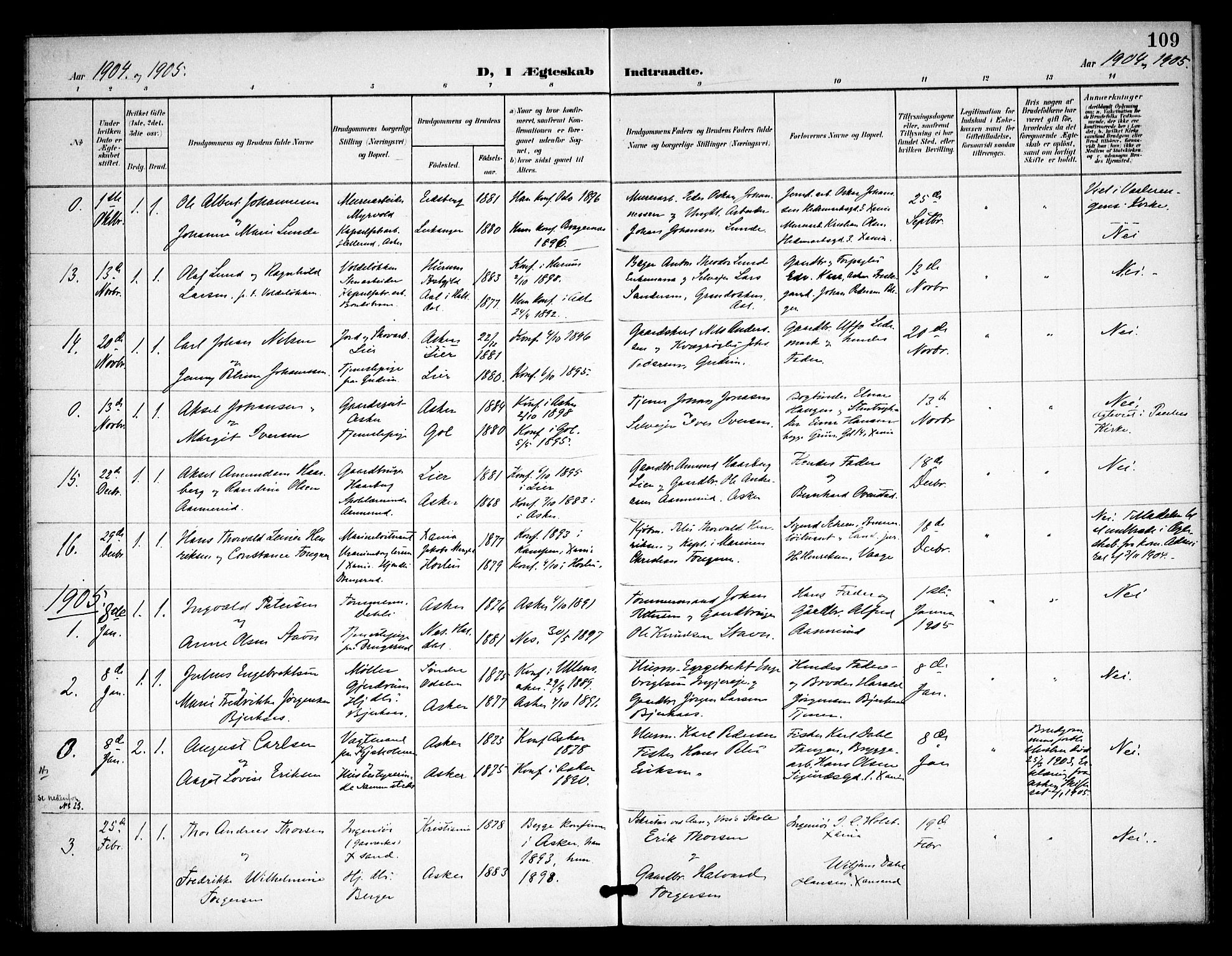 Asker prestekontor Kirkebøker, SAO/A-10256a/F/Fa/L0016: Parish register (official) no. I 16, 1900-1917, p. 109