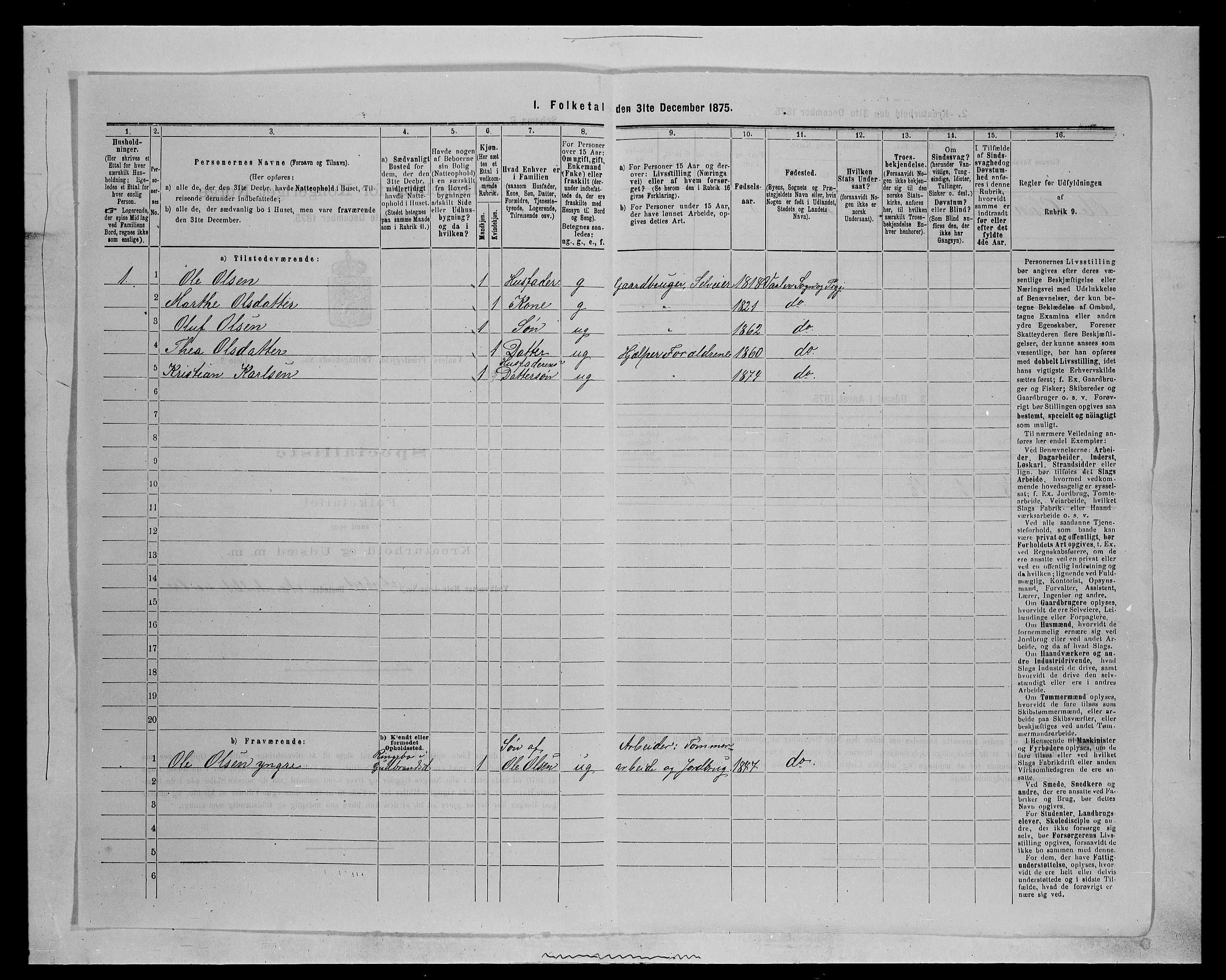 SAH, 1875 census for 0426P Våler parish (Hedmark), 1875, p. 124