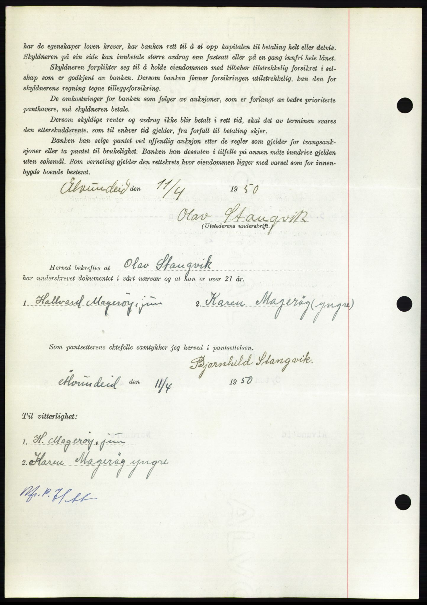 Nordmøre sorenskriveri, AV/SAT-A-4132/1/2/2Ca: Mortgage book no. B104, 1950-1950, Diary no: : 1191/1950