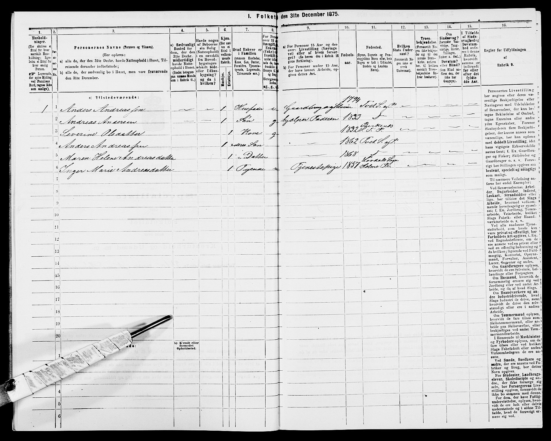 SAK, 1875 census for 1013P Tveit, 1875, p. 320