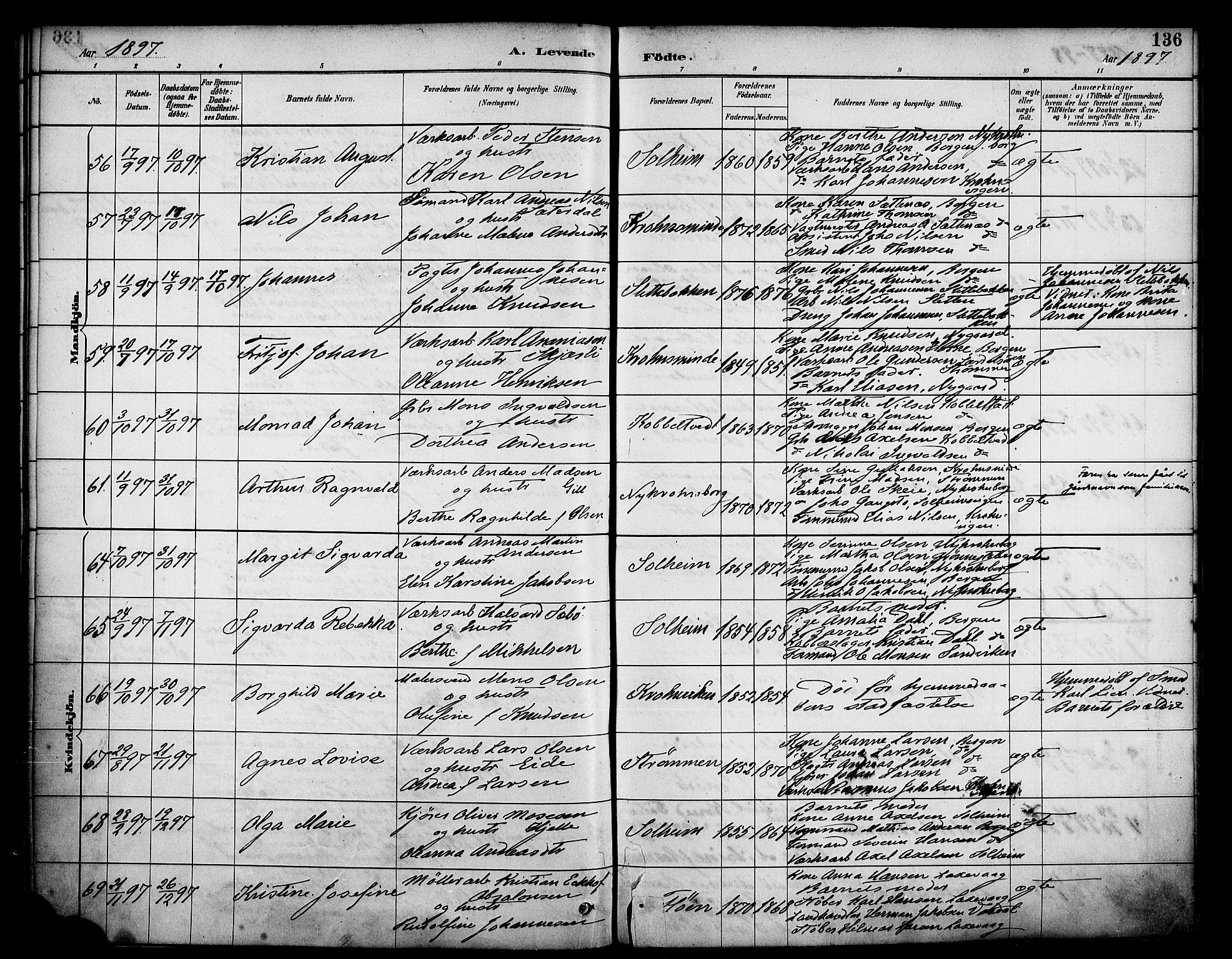 Årstad Sokneprestembete, SAB/A-79301/H/Haa/L0001: Parish register (official) no. A 1, 1886-1901, p. 136