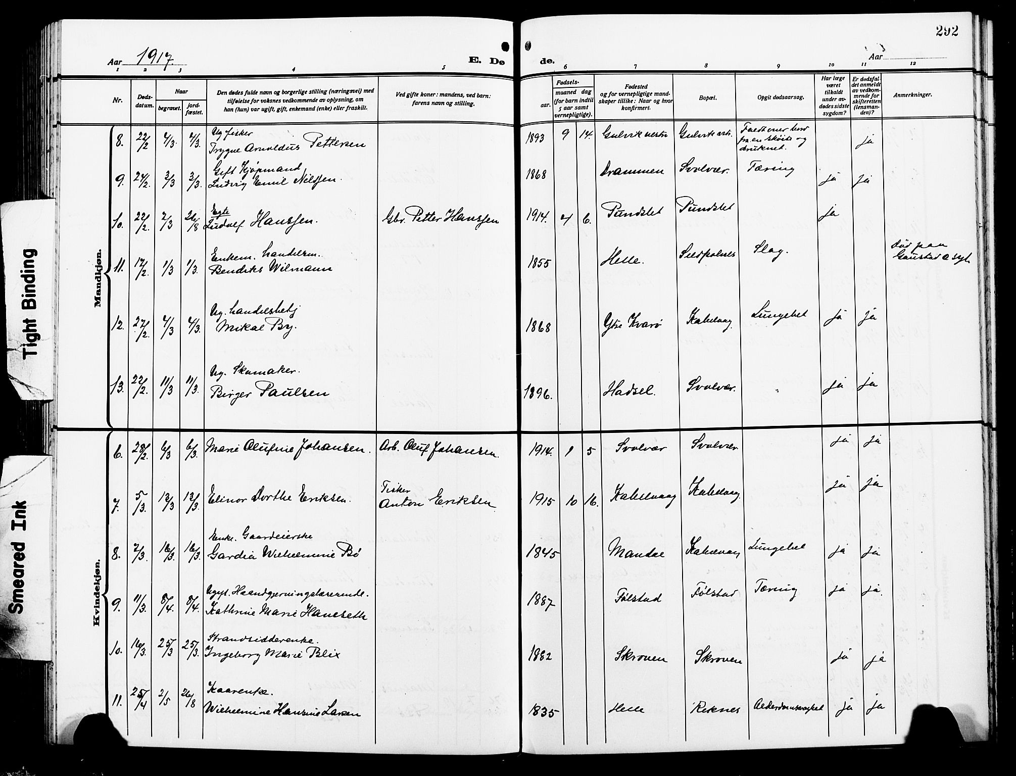 Ministerialprotokoller, klokkerbøker og fødselsregistre - Nordland, AV/SAT-A-1459/874/L1080: Parish register (copy) no. 874C09, 1915-1925, p. 292