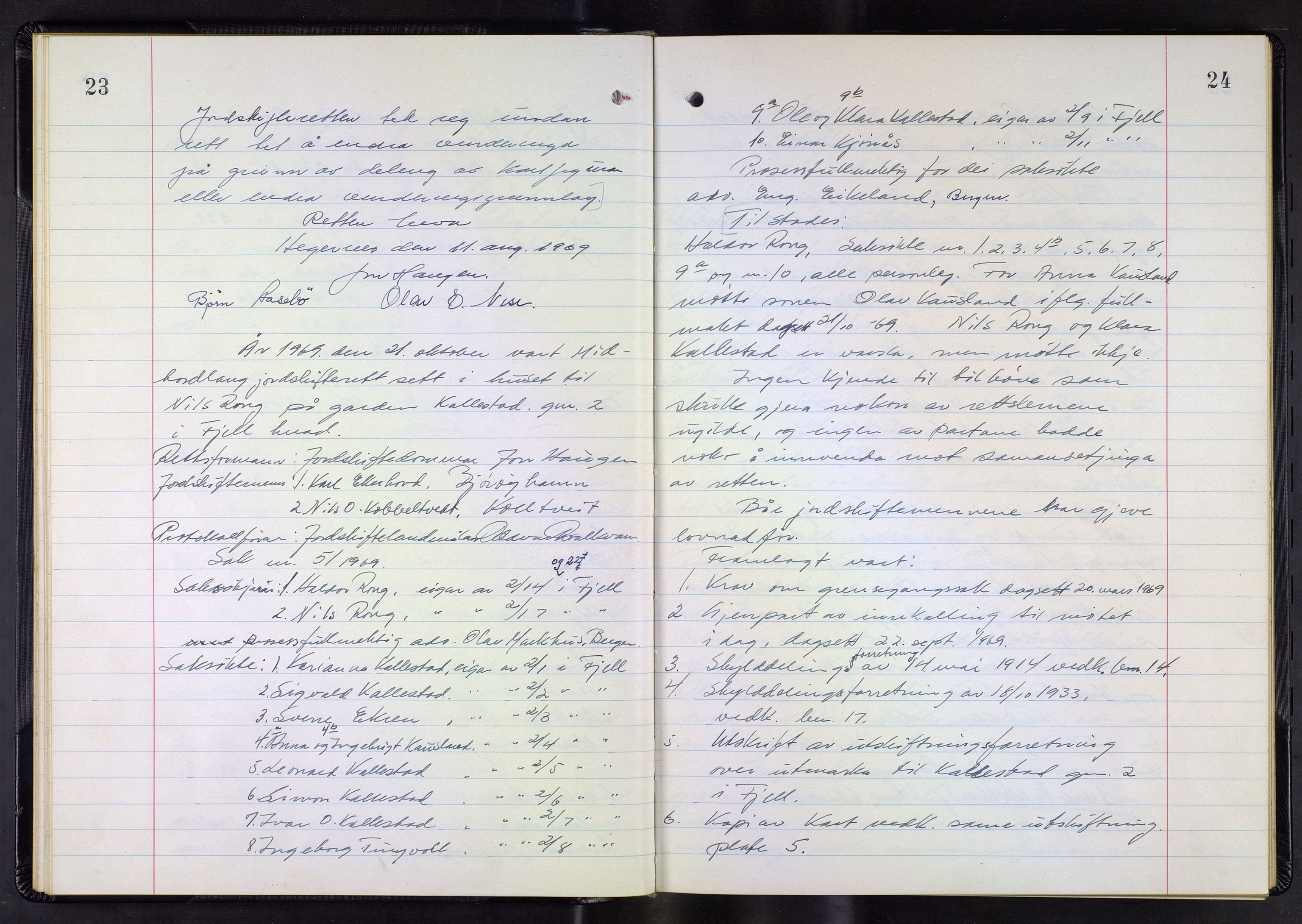 Hordaland jordskiftedøme - III Midhordland jordskiftedistrikt, AV/SAB-A-7001/A/Aa/L0042: Forhandlingsprotokoll, 1969-1973, p. 23-24
