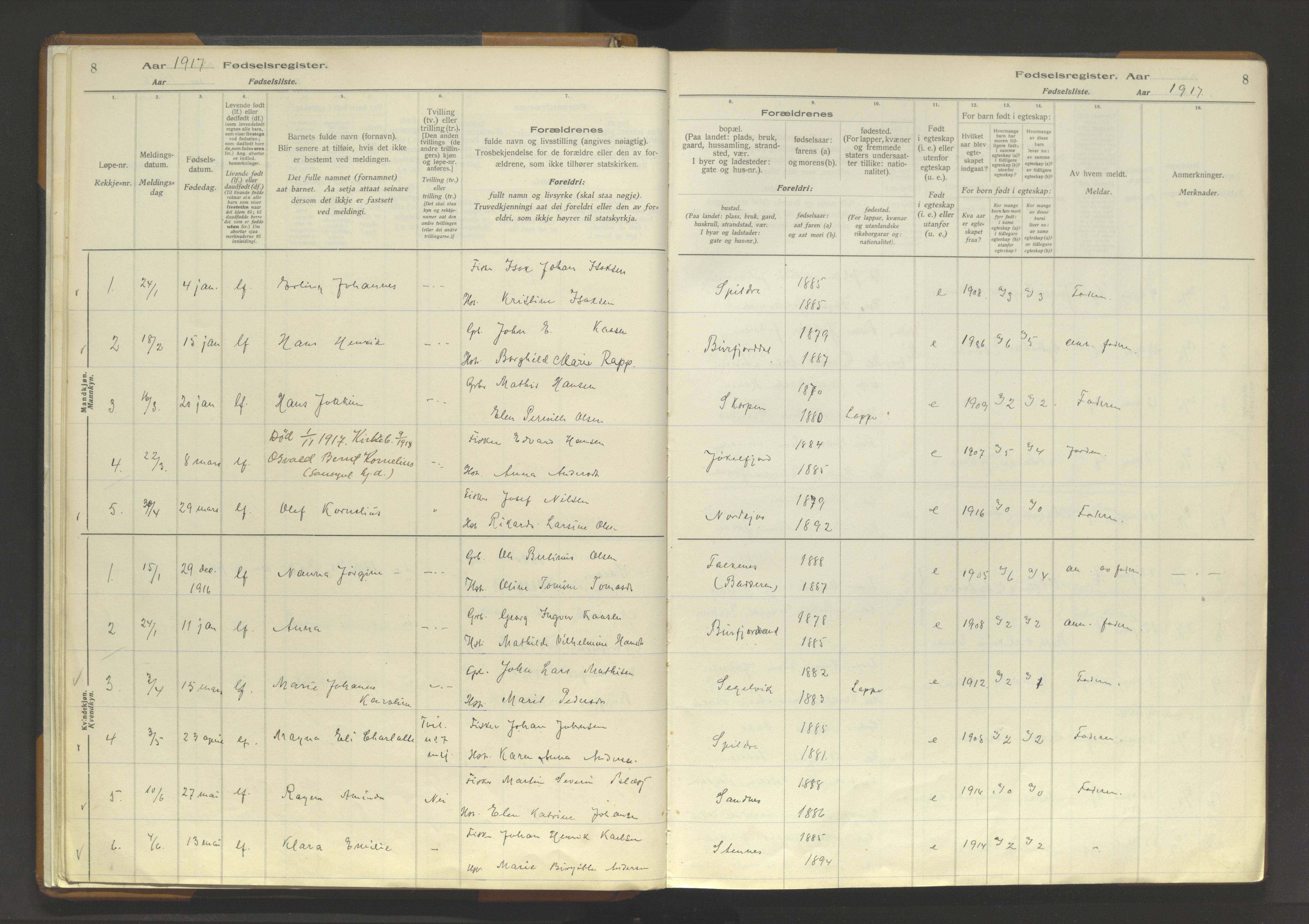 Skjervøy sokneprestkontor, AV/SATØ-S-1300/I/Ia/L0062: Birth register no. 62, 1916-1950, p. 8