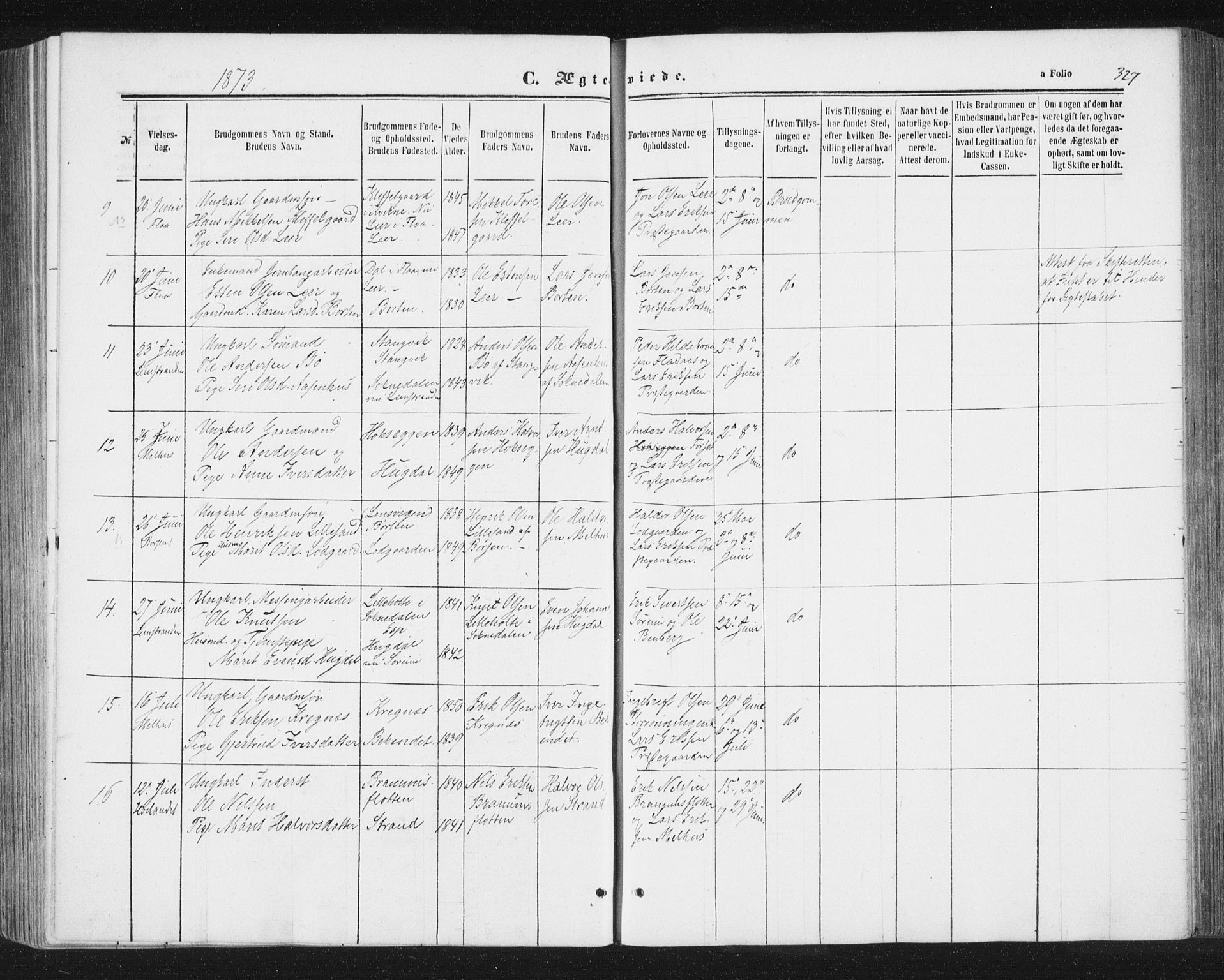 Ministerialprotokoller, klokkerbøker og fødselsregistre - Sør-Trøndelag, AV/SAT-A-1456/691/L1077: Parish register (official) no. 691A09, 1862-1873, p. 327