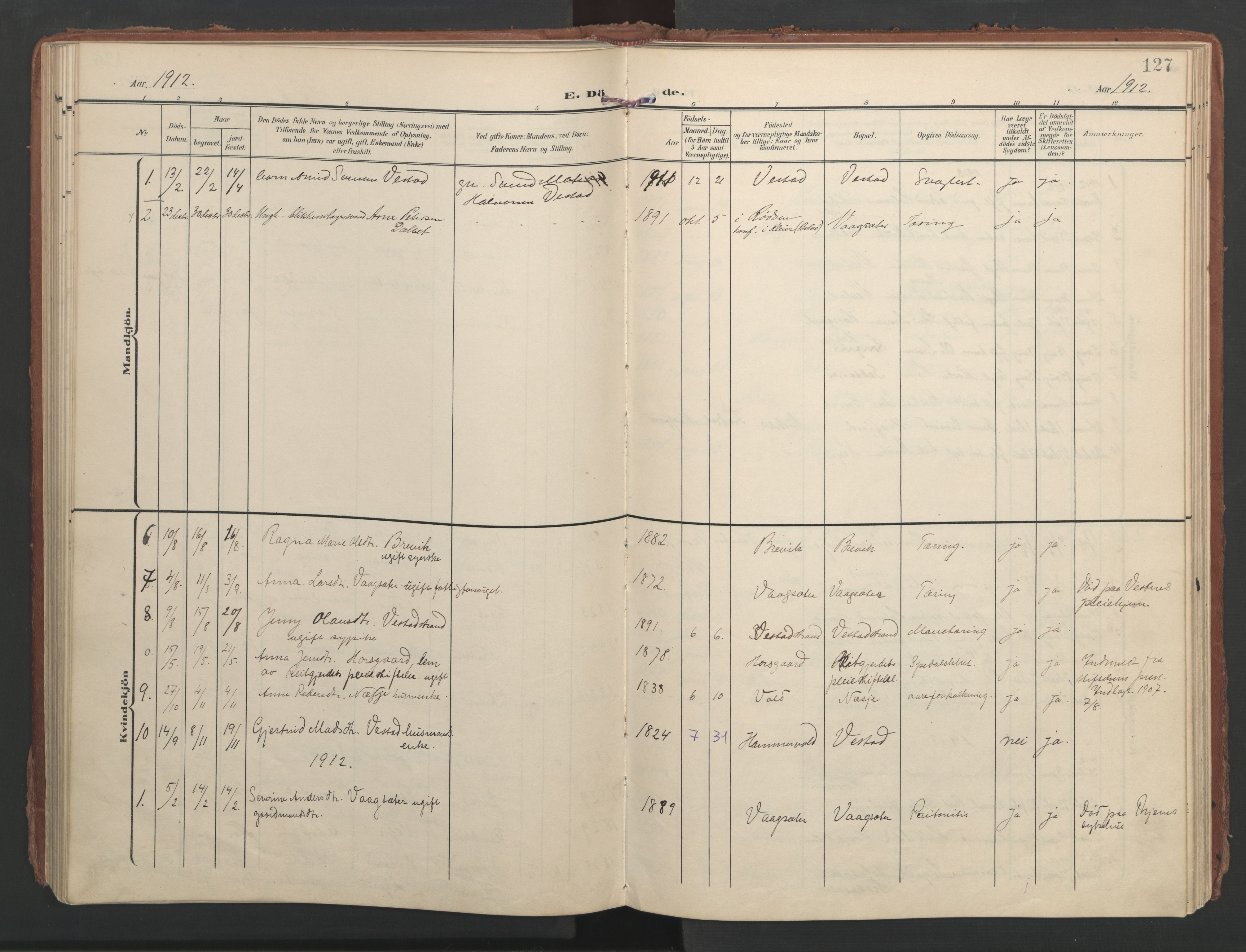 Ministerialprotokoller, klokkerbøker og fødselsregistre - Møre og Romsdal, SAT/A-1454/547/L0605: Parish register (official) no. 547A07, 1907-1936, p. 127