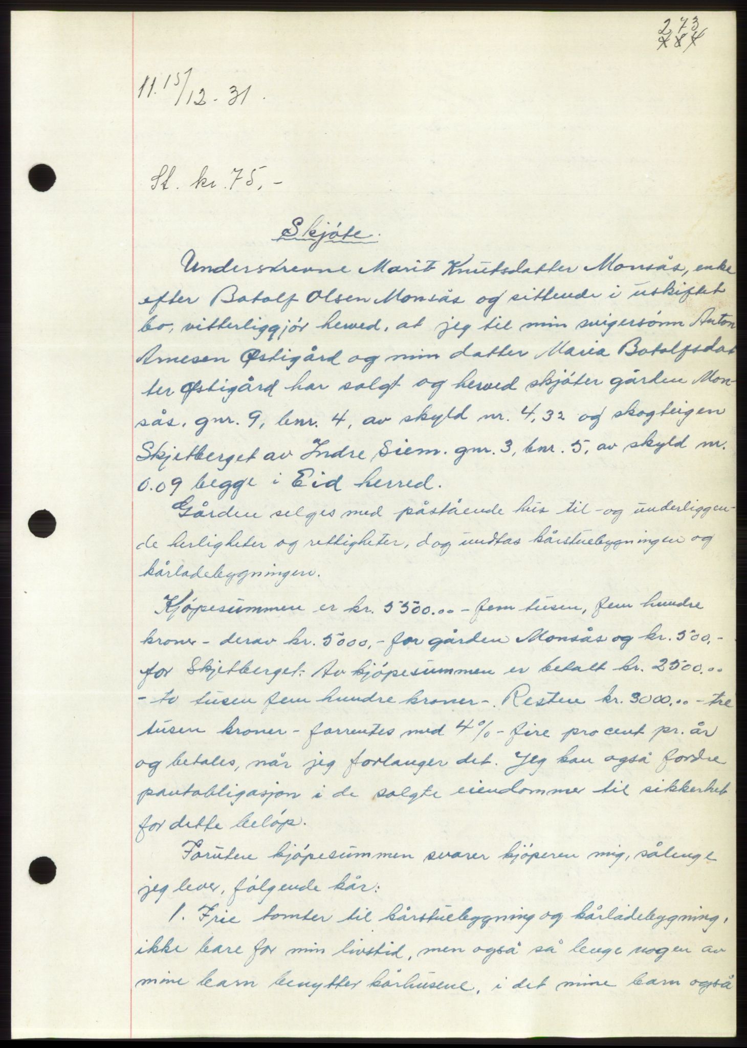 Romsdal sorenskriveri, AV/SAT-A-4149/1/2/2C/L0060: Mortgage book no. 54, 1931-1932, Deed date: 15.12.1931