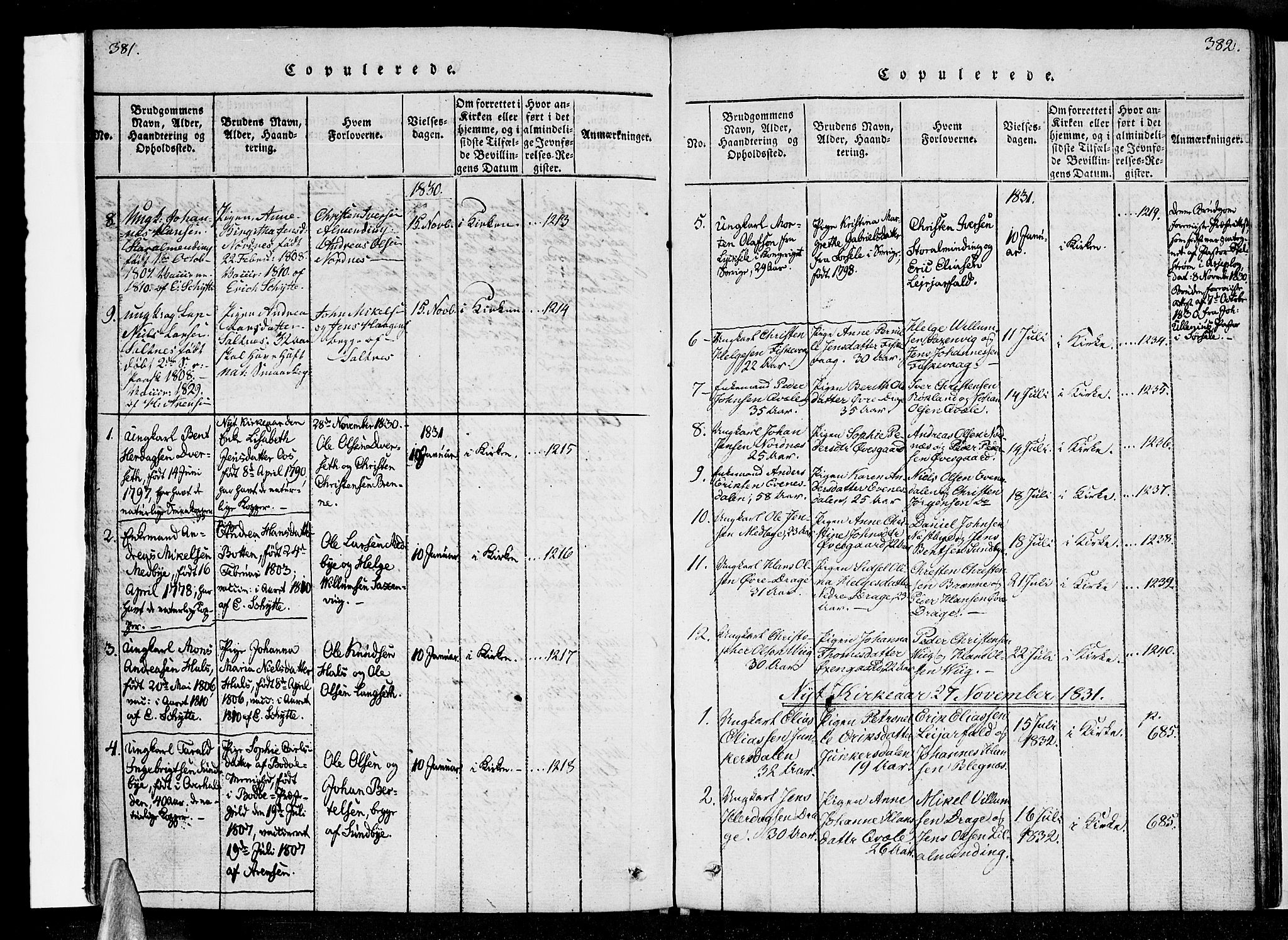 Ministerialprotokoller, klokkerbøker og fødselsregistre - Nordland, AV/SAT-A-1459/847/L0665: Parish register (official) no. 847A05, 1818-1841, p. 381-382