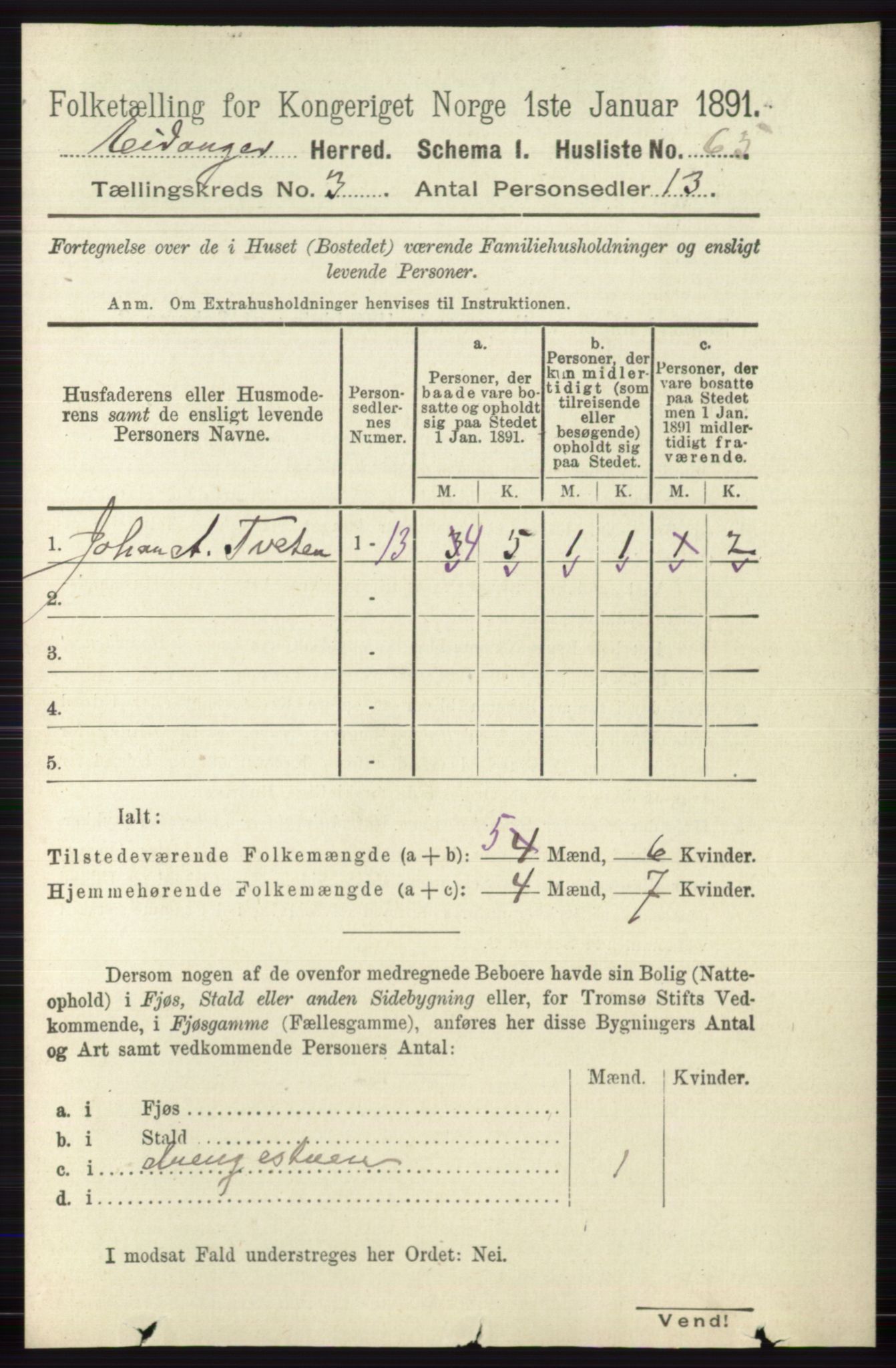 RA, 1891 census for 0813 Eidanger, 1891, p. 1523