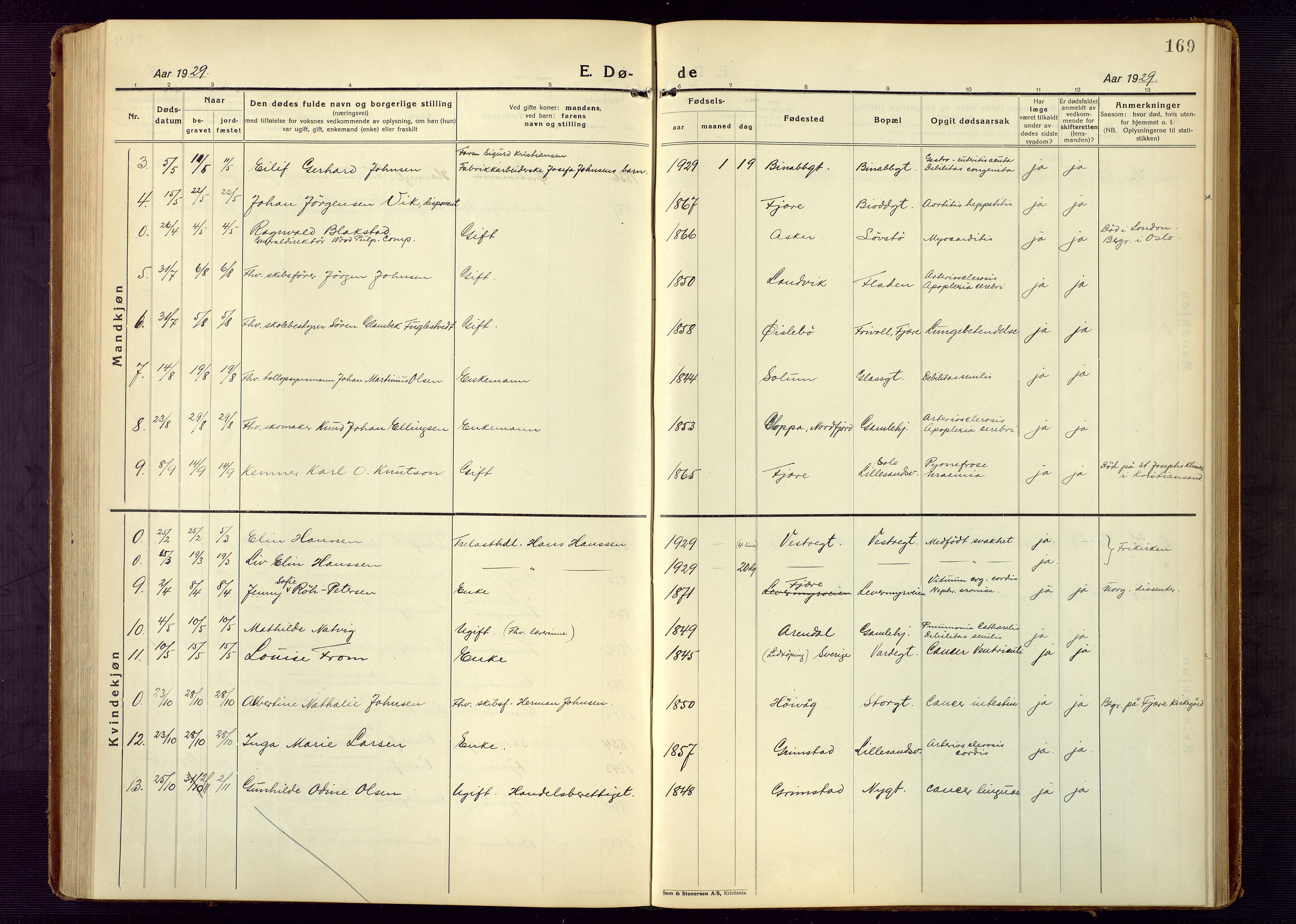 Grimstad sokneprestkontor, SAK/1111-0017/F/Fb/L0002: Parish register (copy) no. B 2, 1923-1949, p. 169