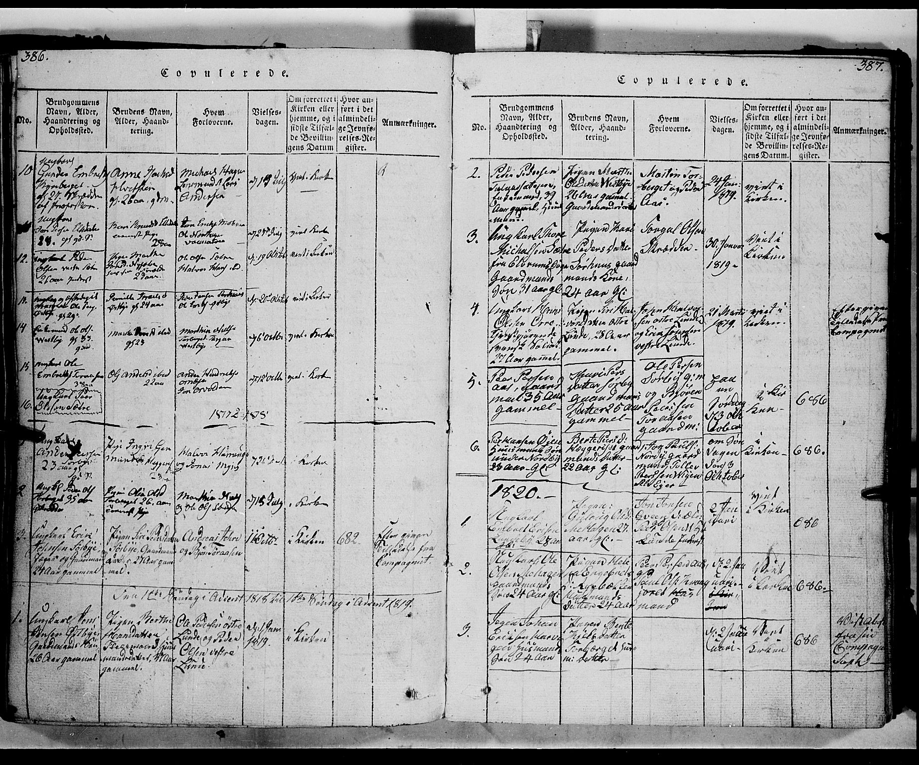 Trysil prestekontor, AV/SAH-PREST-046/H/Ha/Haa/L0003: Parish register (official) no. 3 /1, 1814-1841, p. 386-387