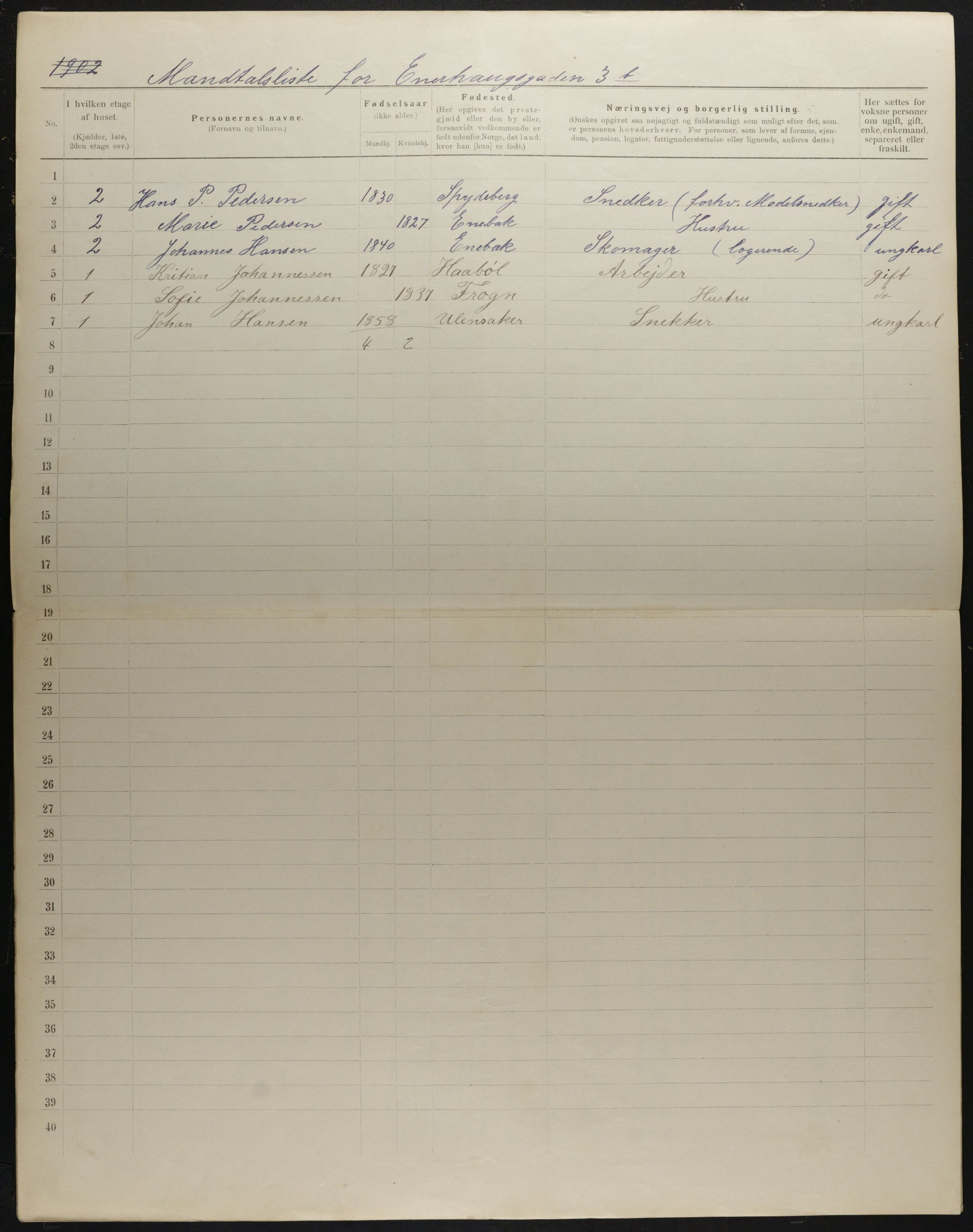 OBA, Municipal Census 1901 for Kristiania, 1901, p. 3452