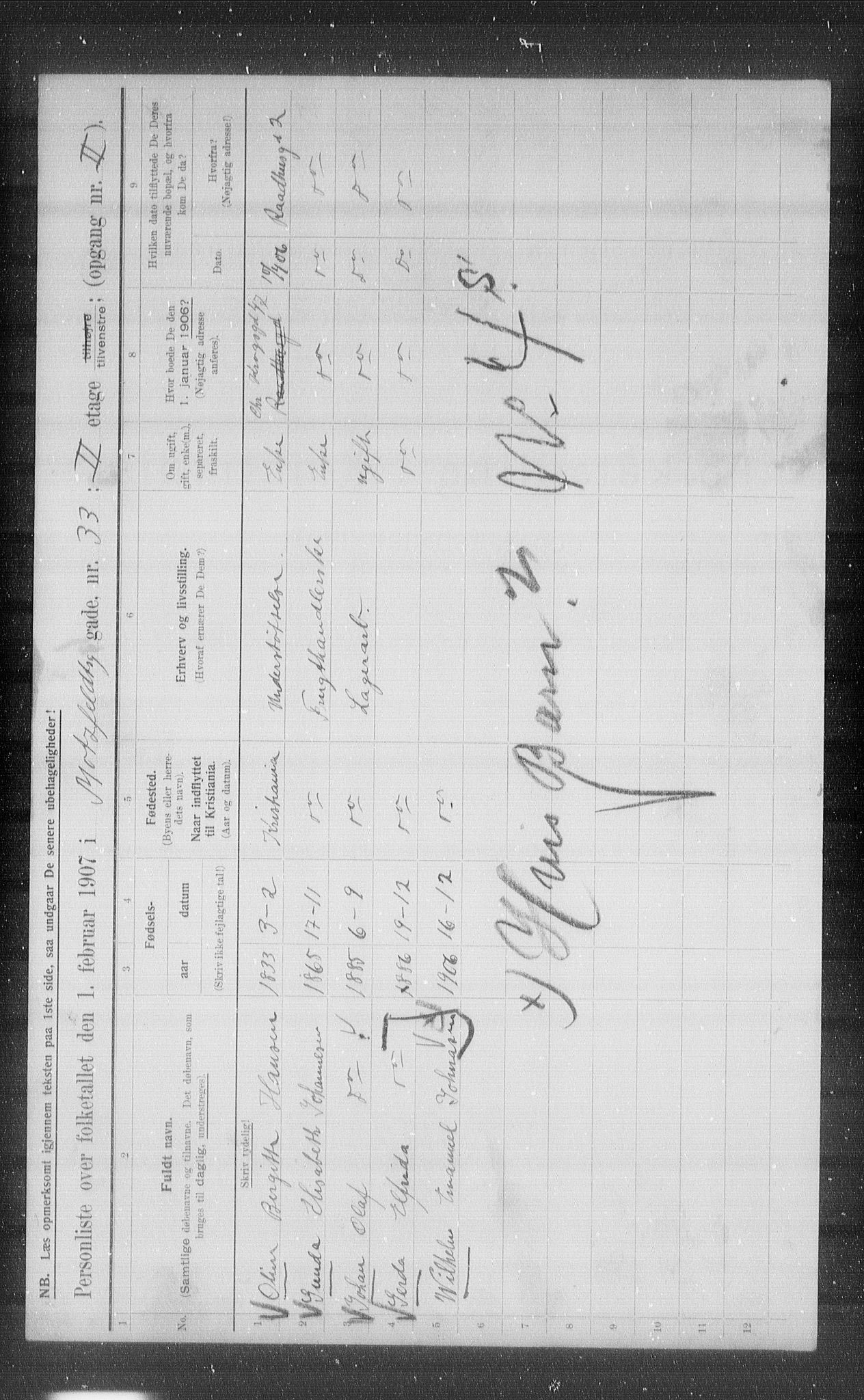 OBA, Municipal Census 1907 for Kristiania, 1907, p. 34012