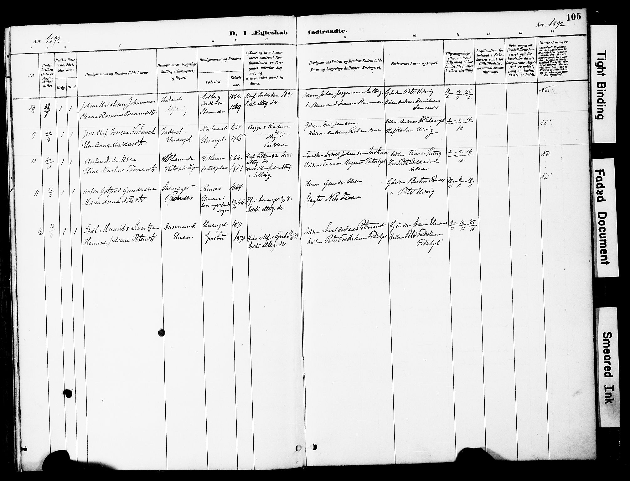 Ministerialprotokoller, klokkerbøker og fødselsregistre - Nord-Trøndelag, SAT/A-1458/741/L0396: Parish register (official) no. 741A10, 1889-1901, p. 105