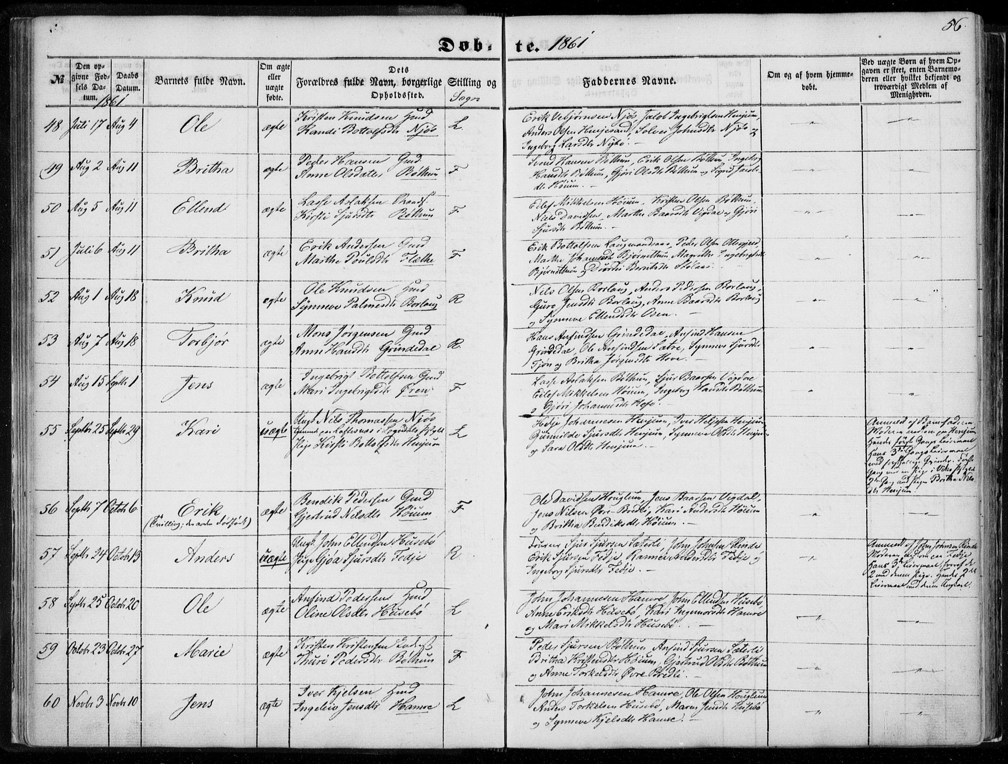 Leikanger sokneprestembete, AV/SAB-A-81001/H/Haa/Haaa/L0008: Parish register (official) no. A 8, 1852-1868, p. 56