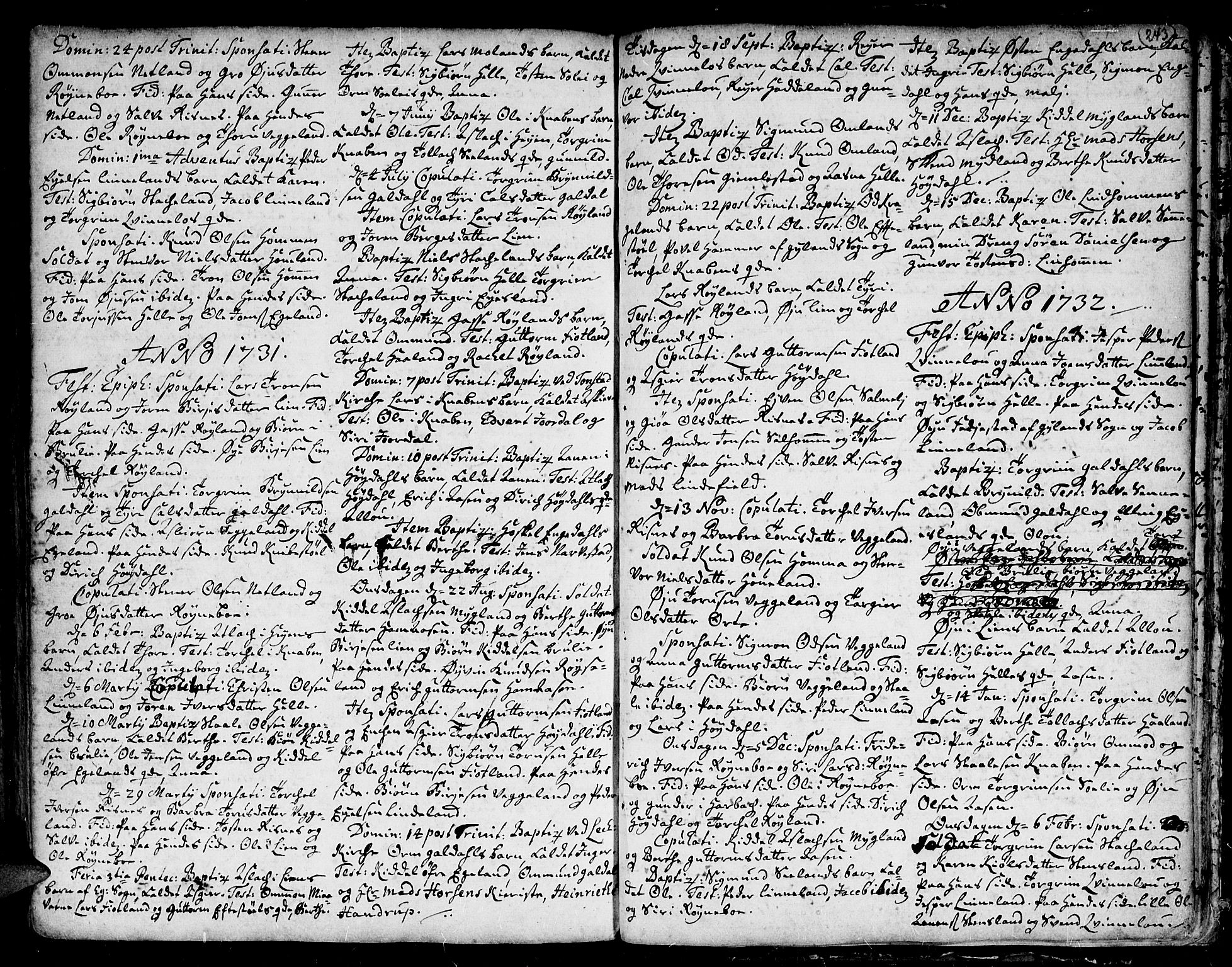 Kvinesdal sokneprestkontor, SAK/1111-0026/F/Fa/Fab/L0001: Parish register (official) no. A 1 /5, 1710-1760, p. 243