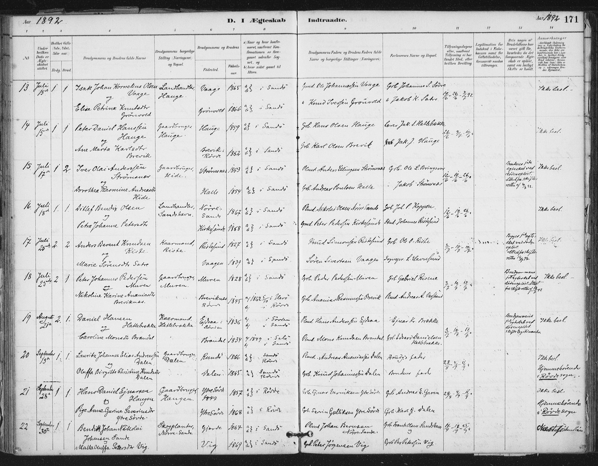 Ministerialprotokoller, klokkerbøker og fødselsregistre - Møre og Romsdal, AV/SAT-A-1454/503/L0037: Parish register (official) no. 503A05, 1884-1900, p. 171