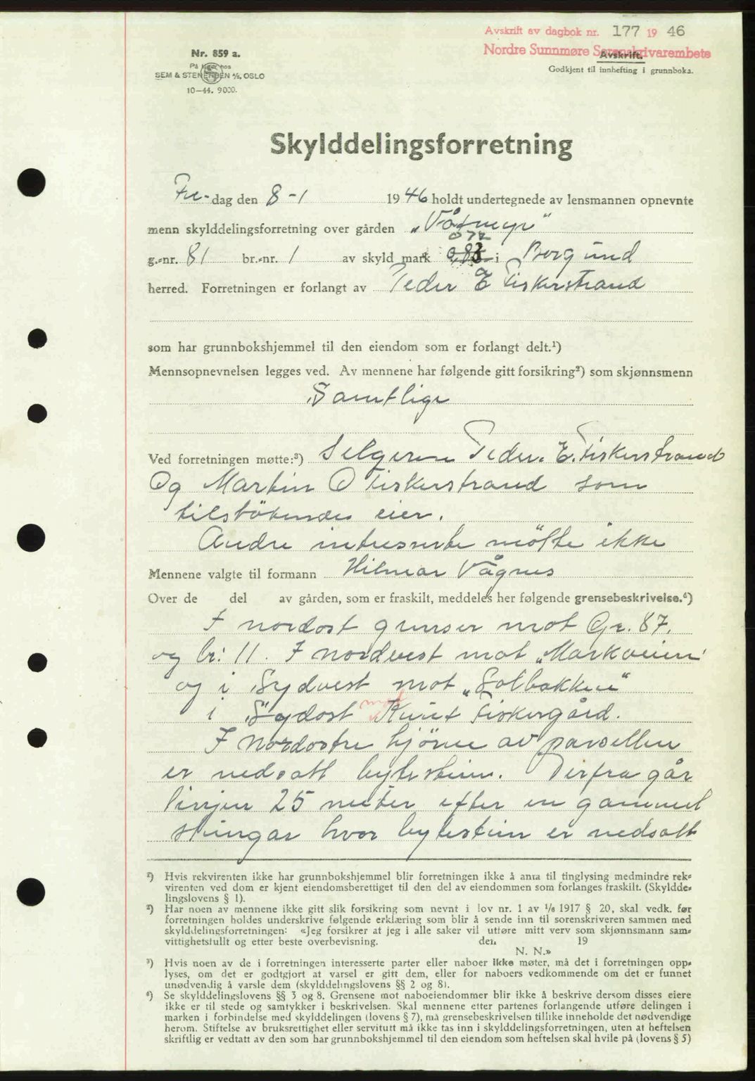 Nordre Sunnmøre sorenskriveri, AV/SAT-A-0006/1/2/2C/2Ca: Mortgage book no. A20b, 1946-1946, Diary no: : 177/1946