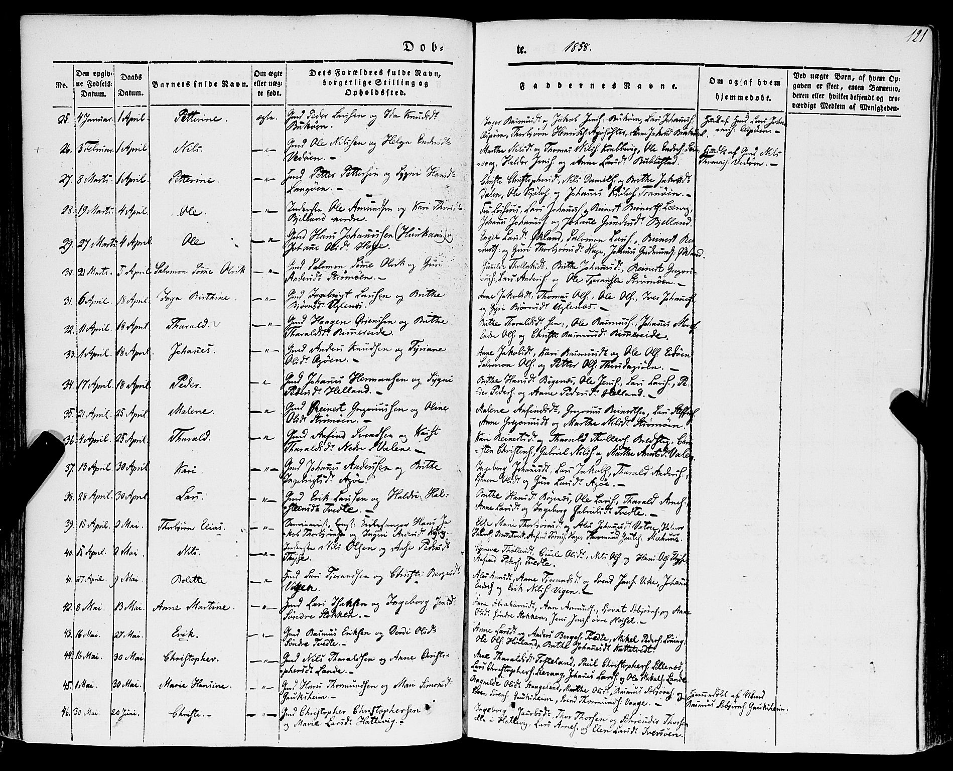 Stord sokneprestembete, SAB/A-78201/H/Haa: Parish register (official) no. A 7, 1841-1861, p. 121