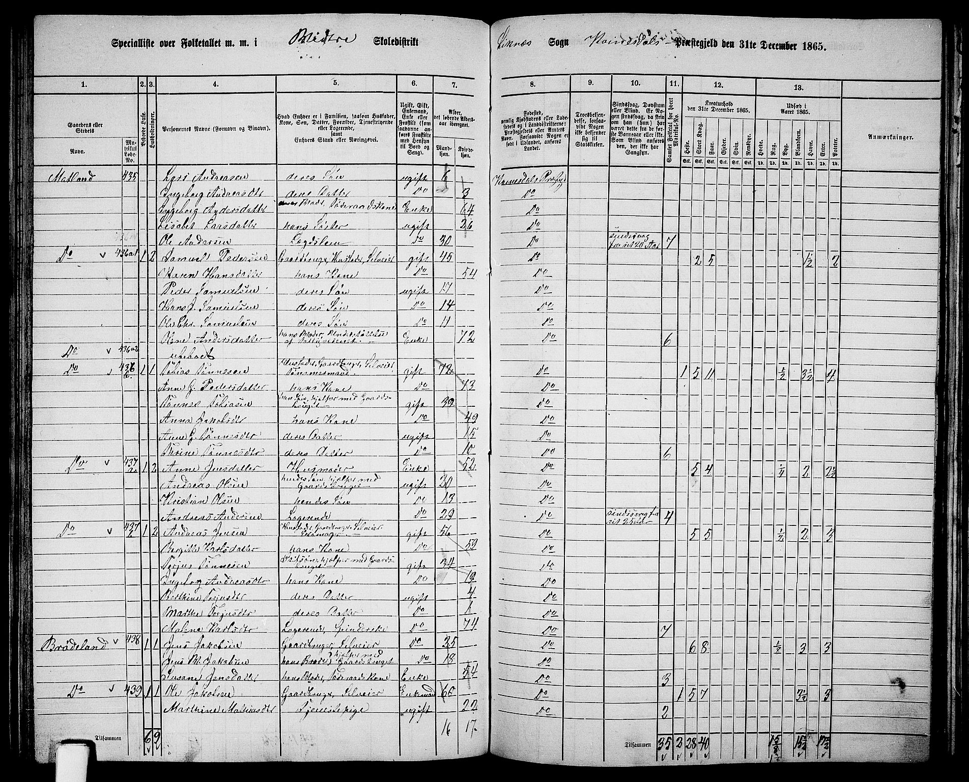 RA, 1865 census for Kvinesdal, 1865, p. 123