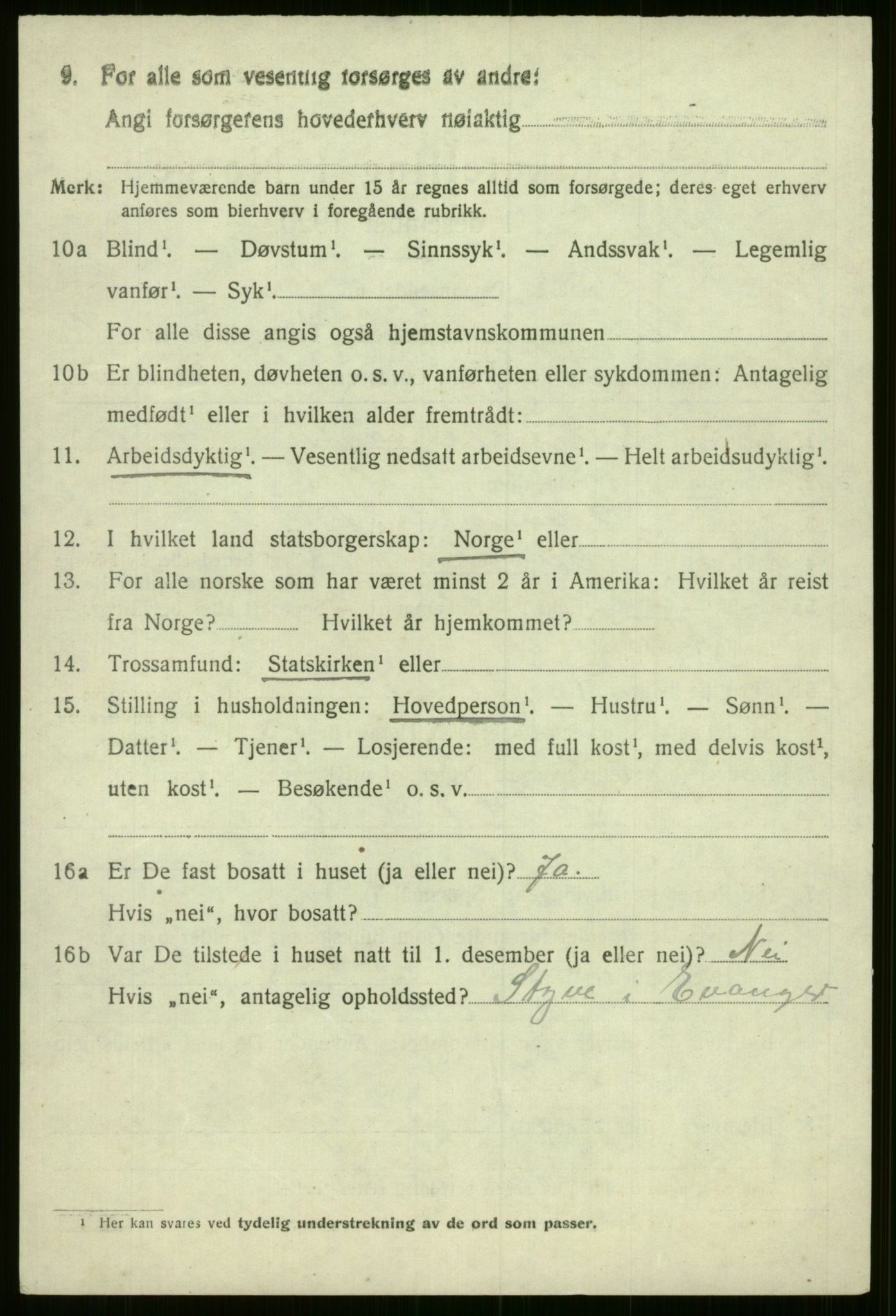 SAB, 1920 census for Evanger, 1920, p. 3634