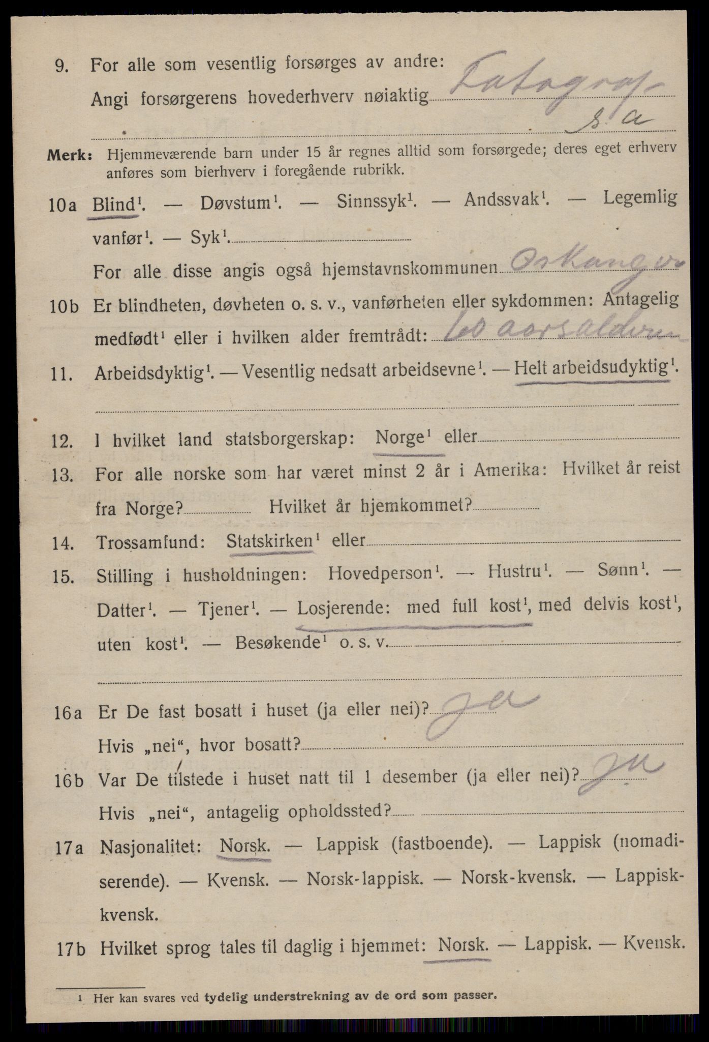 SAT, 1920 census for Orkanger, 1920, p. 3118