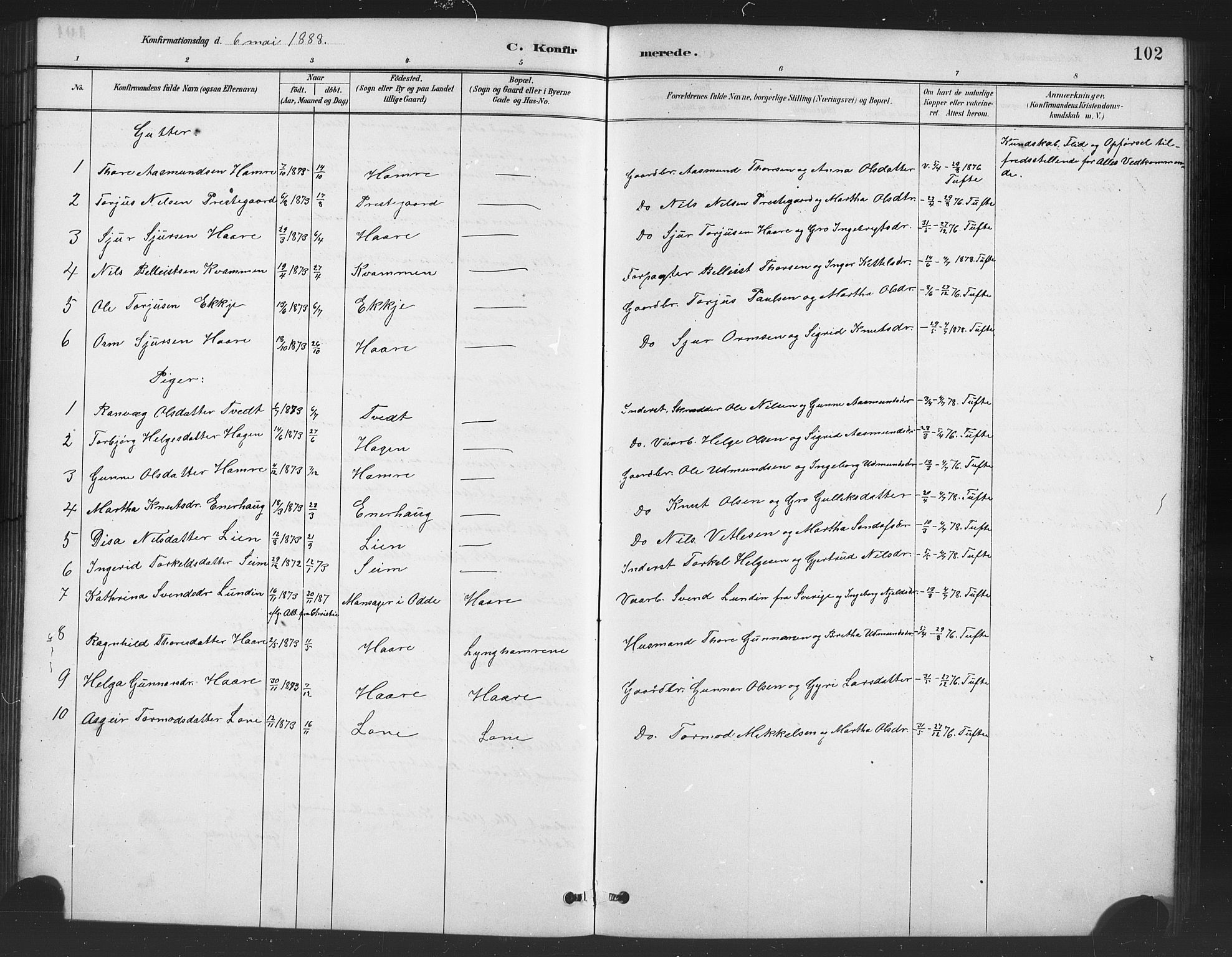 Røldal sokneprestembete, SAB/A-100247: Parish register (copy) no. A 3, 1887-1917, p. 102