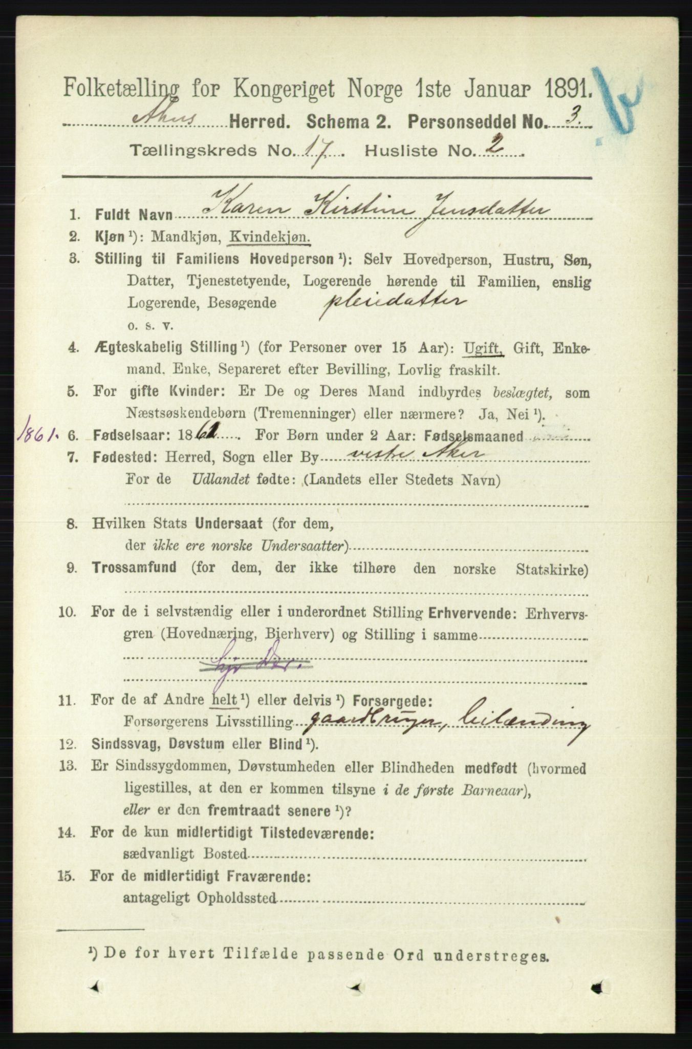 RA, 1891 census for 0218 Aker, 1891, p. 15858