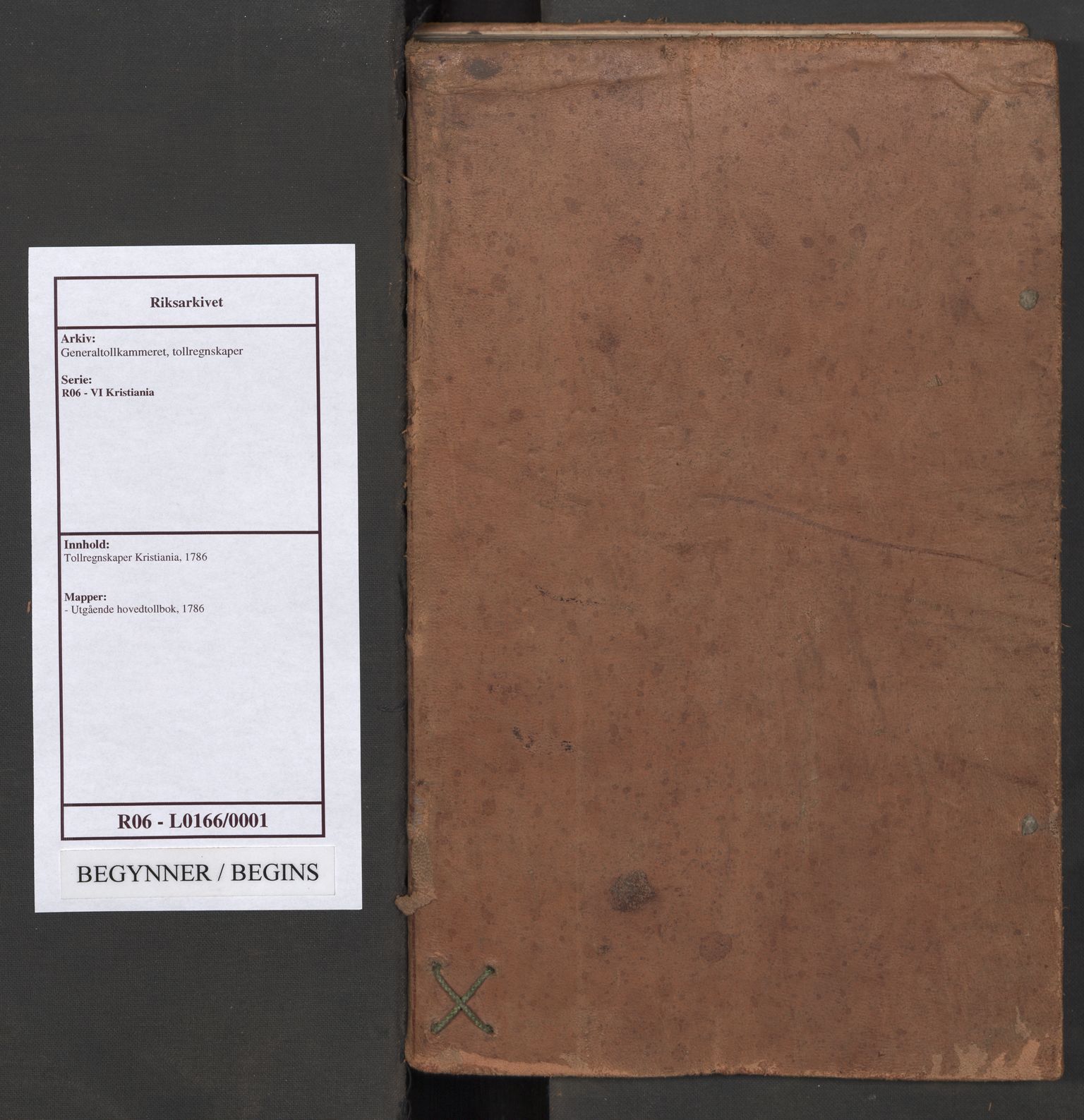 Generaltollkammeret, tollregnskaper, RA/EA-5490/R06/L0166/0001: Tollregnskaper Kristiania / Utgående hovedtollbok, 1786