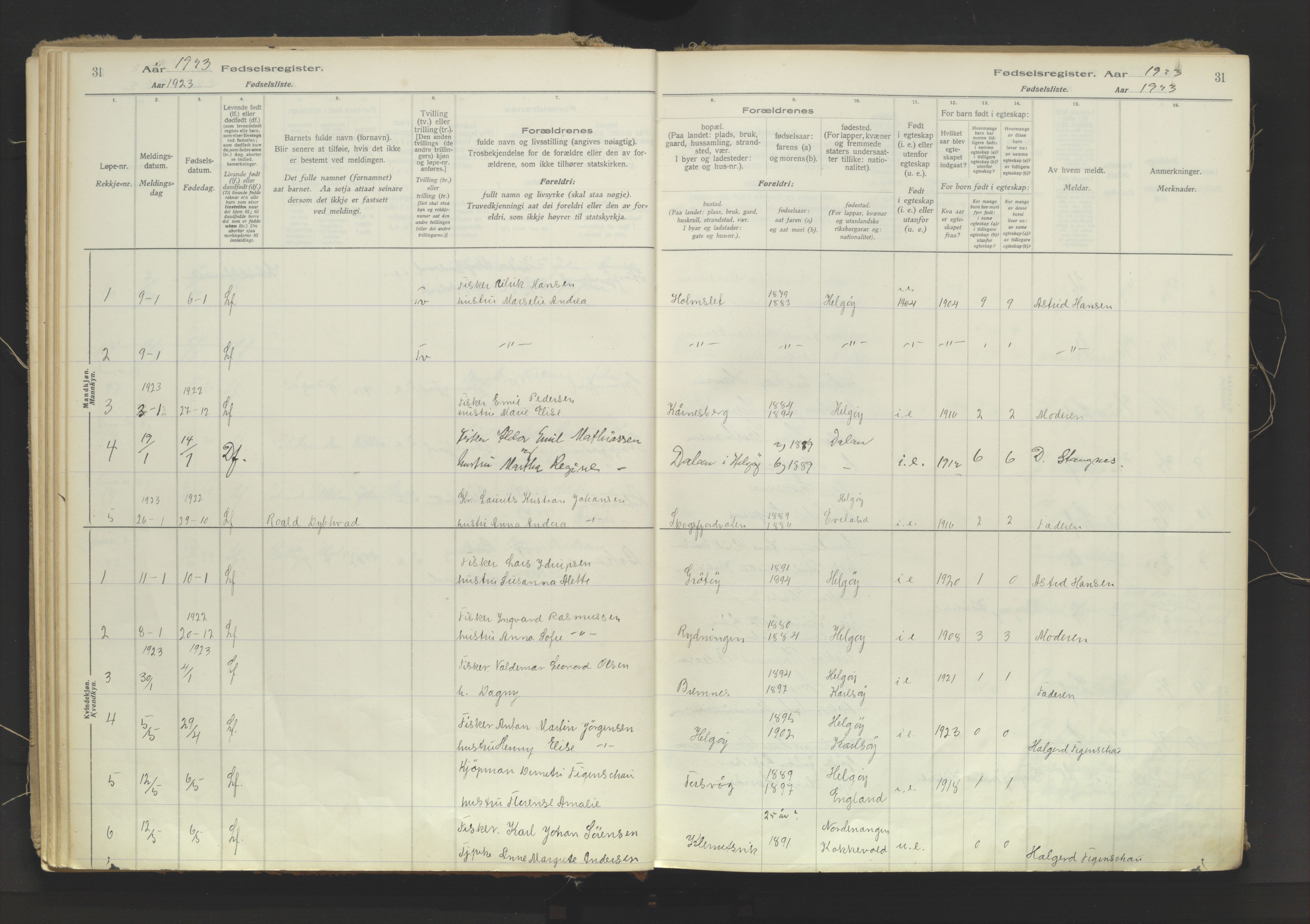 Karlsøy sokneprestembete, AV/SATØ-S-1299/I/Ic/L0067: Birth register no. 67, 1916-1958, p. 31