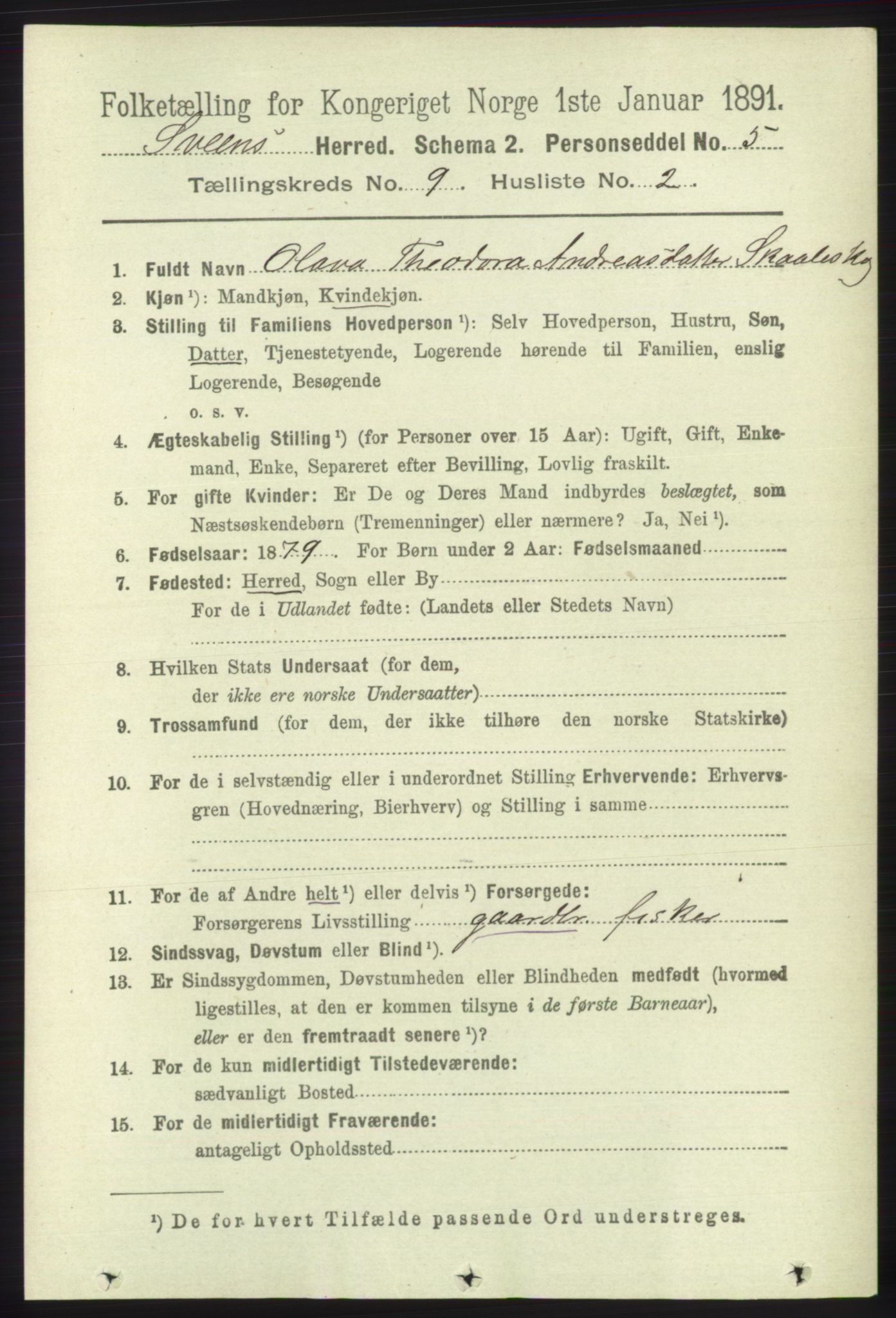 RA, 1891 census for 1216 Sveio, 1891, p. 2695