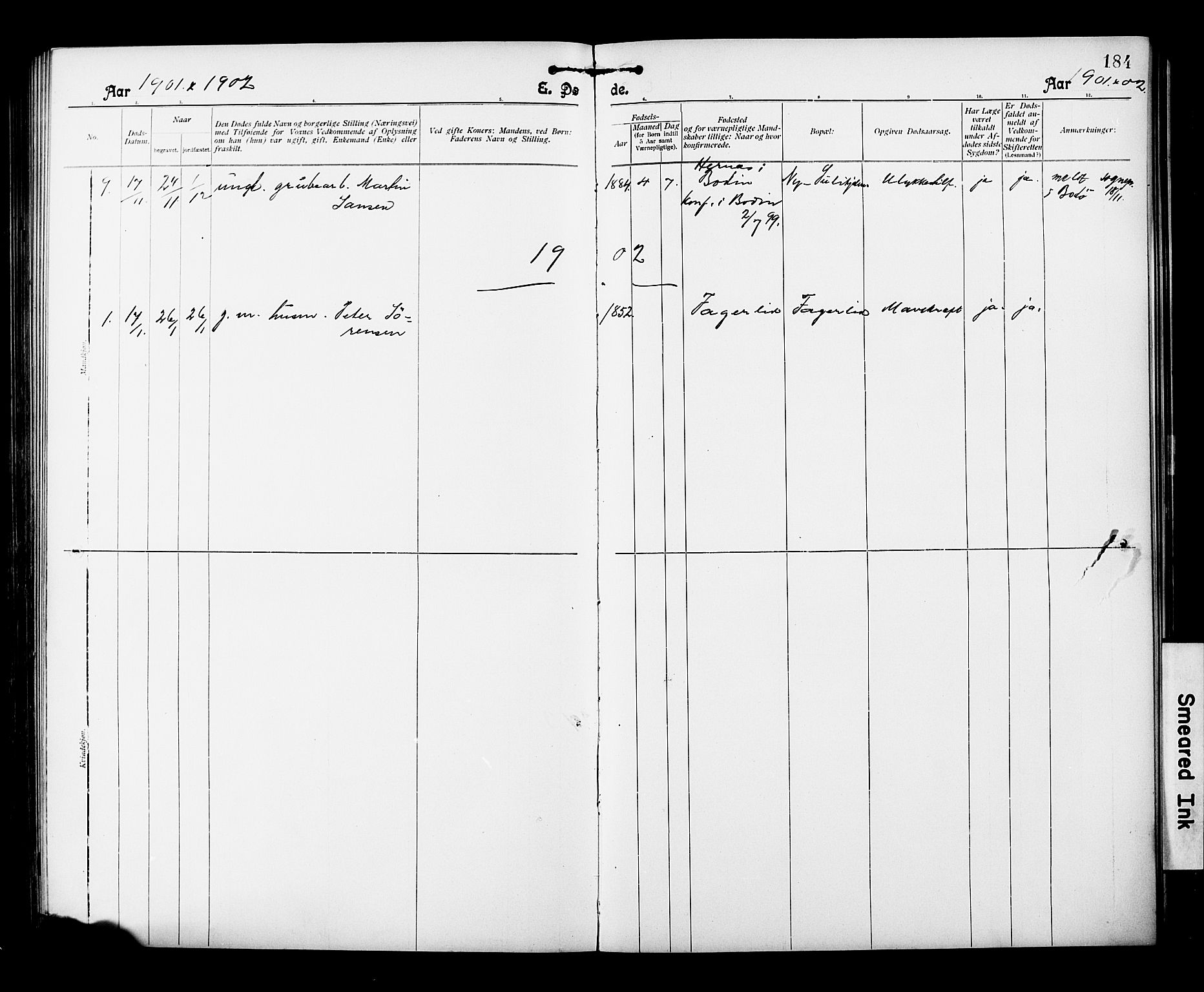 Ministerialprotokoller, klokkerbøker og fødselsregistre - Nordland, AV/SAT-A-1459/850/L0709: Parish register (official) no. 850A01, 1899-1909, p. 184