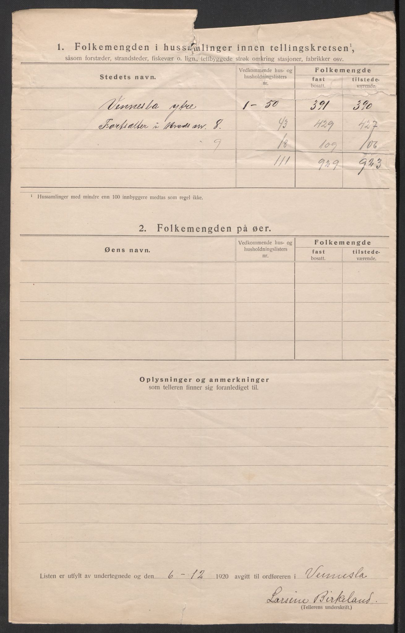 SAK, 1920 census for Vennesla, 1920, p. 27