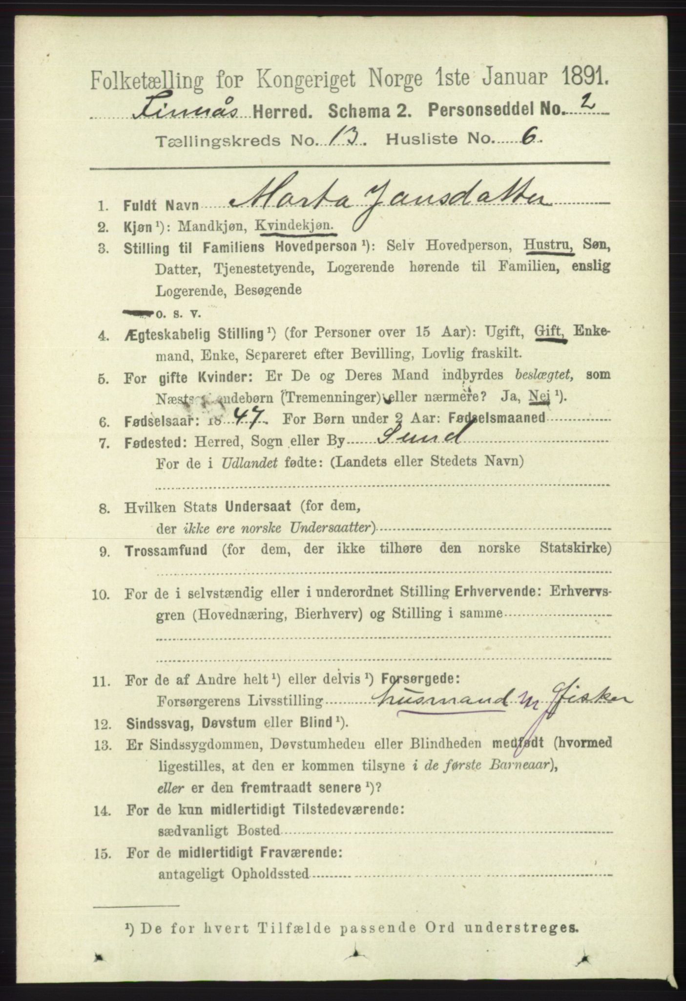 RA, 1891 census for 1218 Finnås, 1891, p. 5635