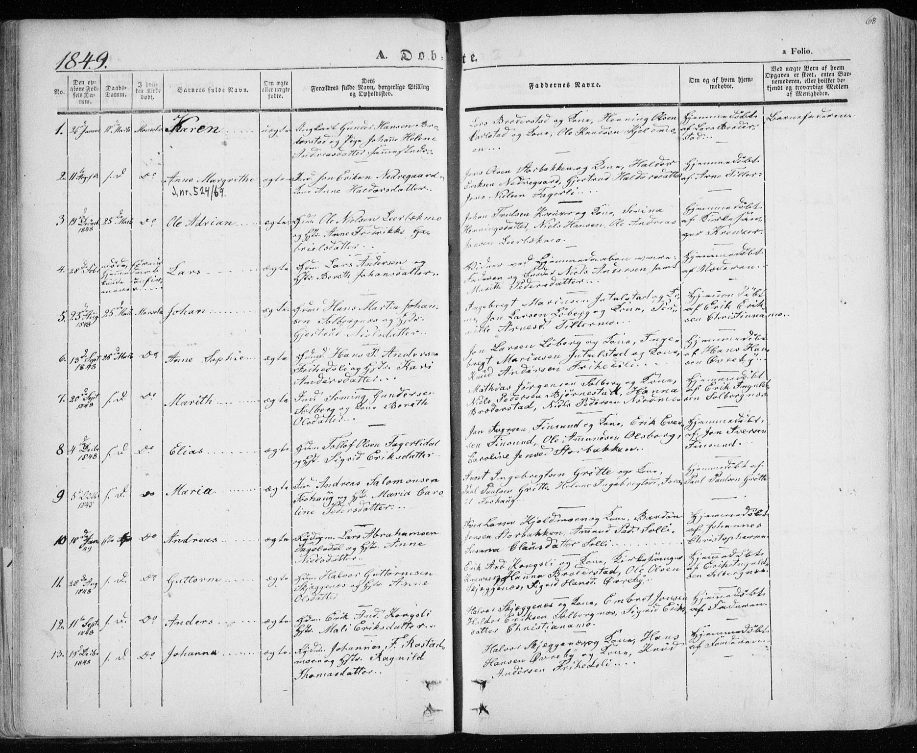 Lenvik sokneprestembete, SATØ/S-1310/H/Ha/Haa/L0006kirke: Parish register (official) no. 6, 1845-1854, p. 68