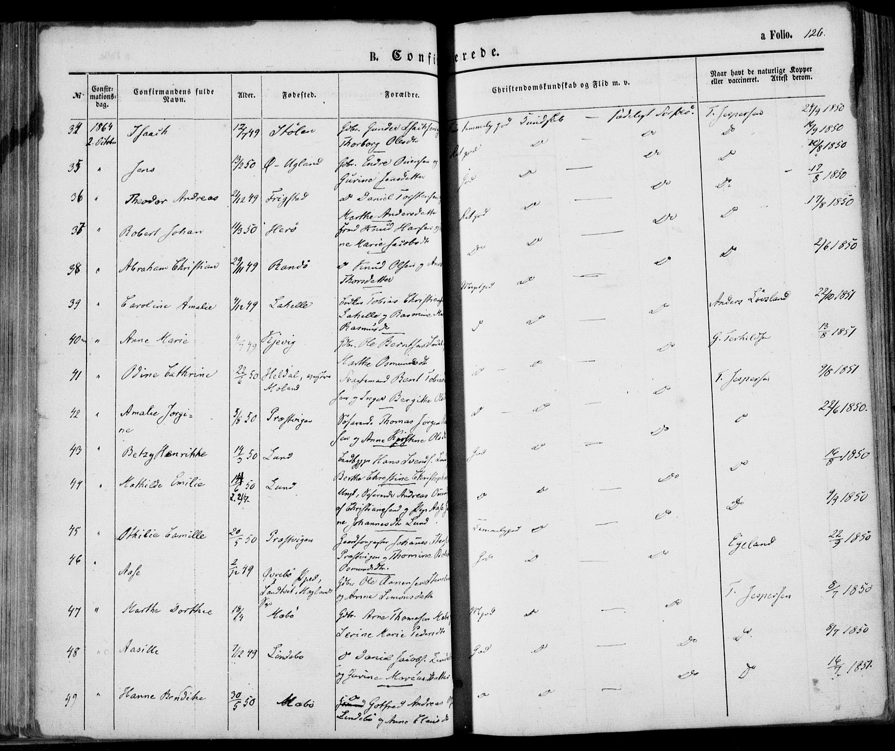 Oddernes sokneprestkontor, AV/SAK-1111-0033/F/Fa/Faa/L0008: Parish register (official) no. A 8, 1864-1880, p. 126