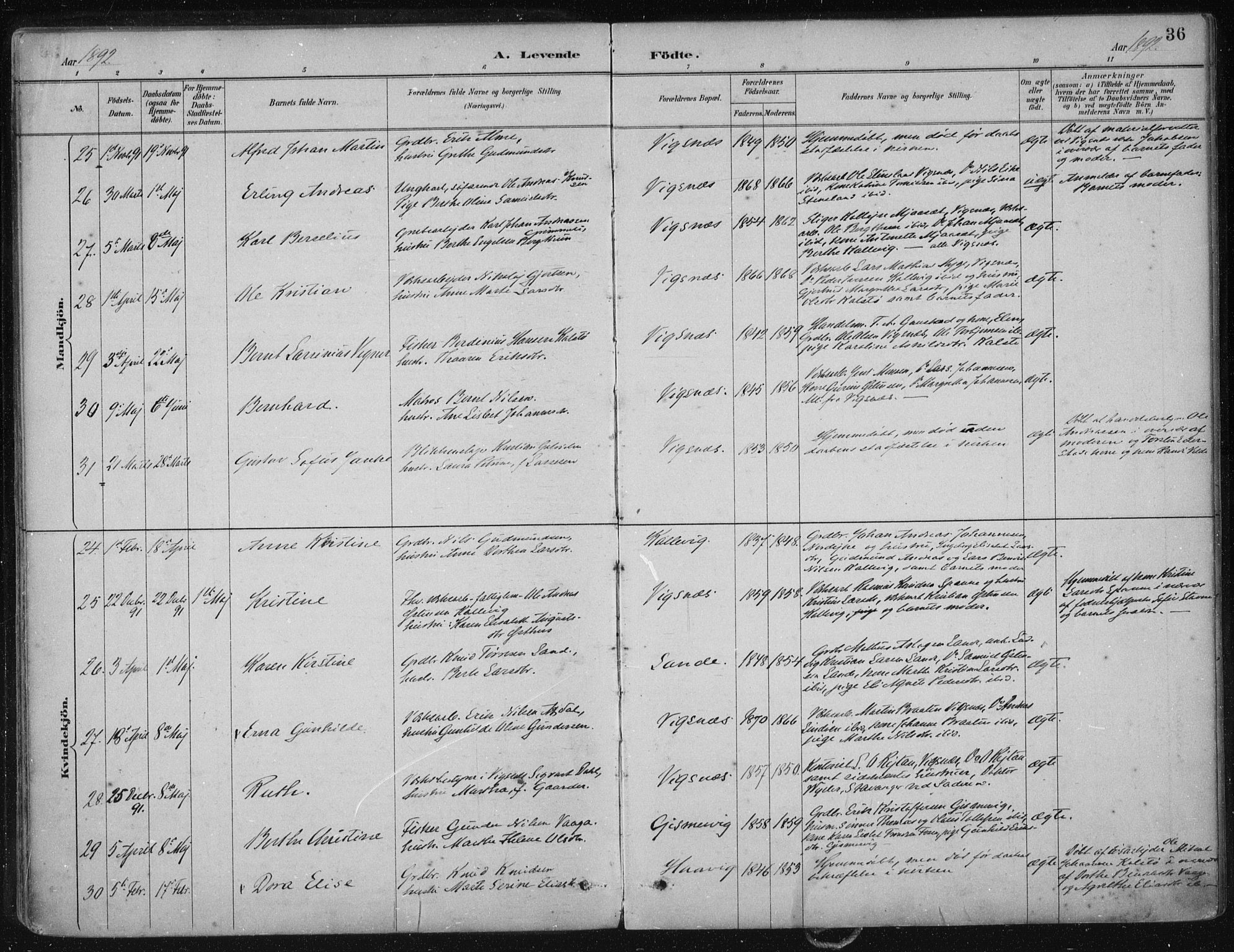 Avaldsnes sokneprestkontor, AV/SAST-A -101851/H/Ha/Haa/L0017: Parish register (official) no. A 17, 1889-1920, p. 36