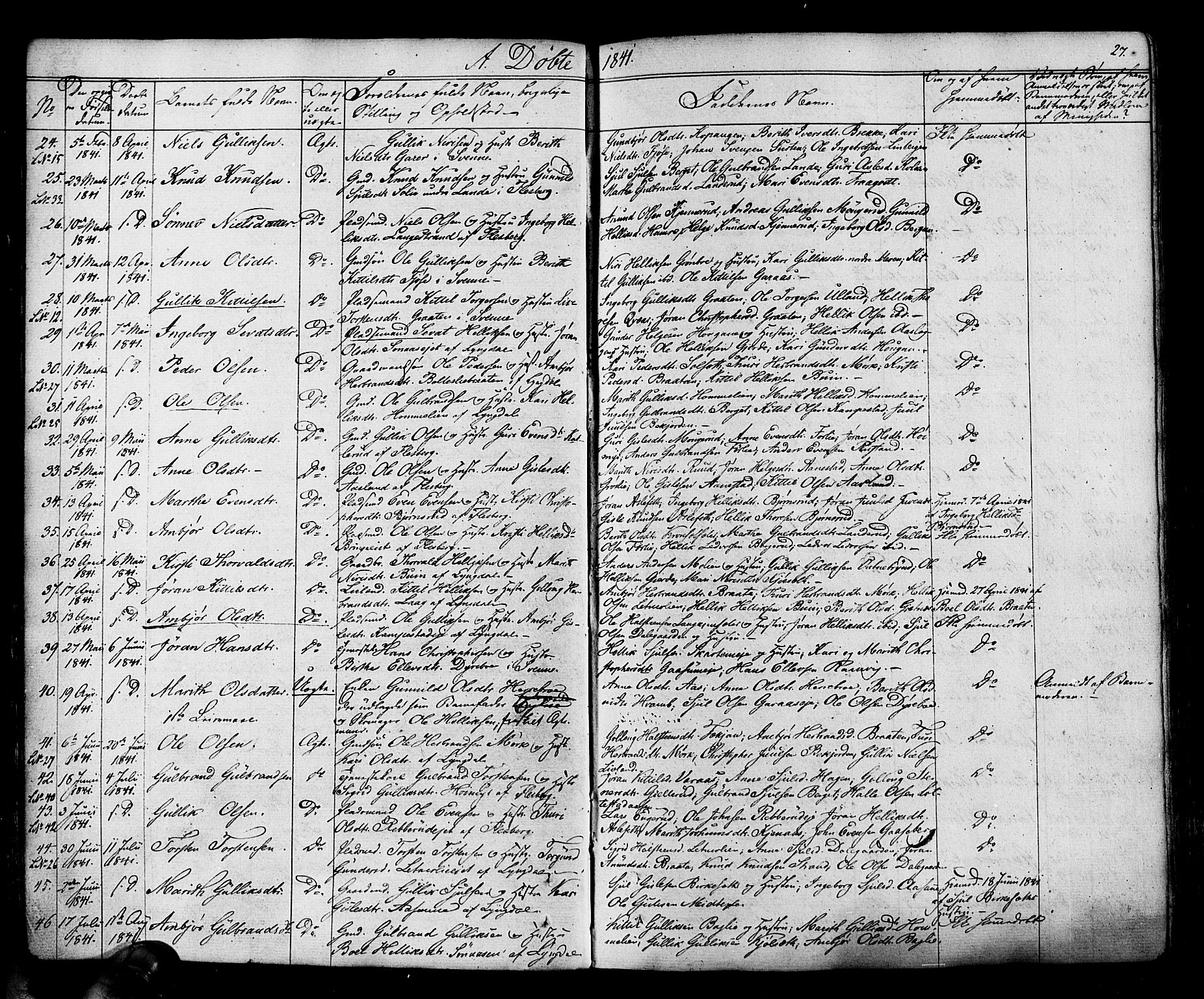 Flesberg kirkebøker, AV/SAKO-A-18/F/Fa/L0006: Parish register (official) no. I 6, 1834-1860, p. 27