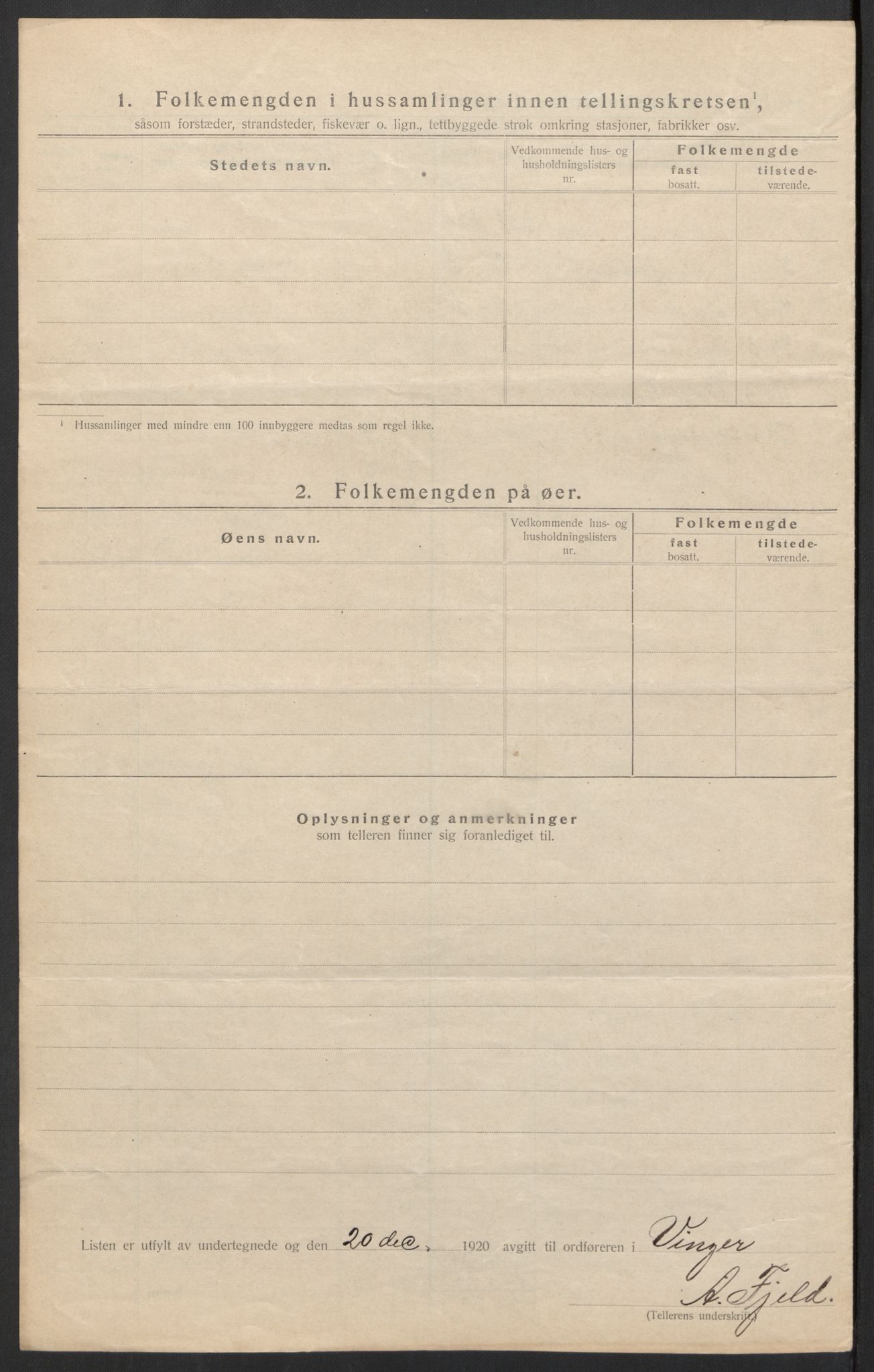 SAH, 1920 census for Vinger, 1920, p. 18