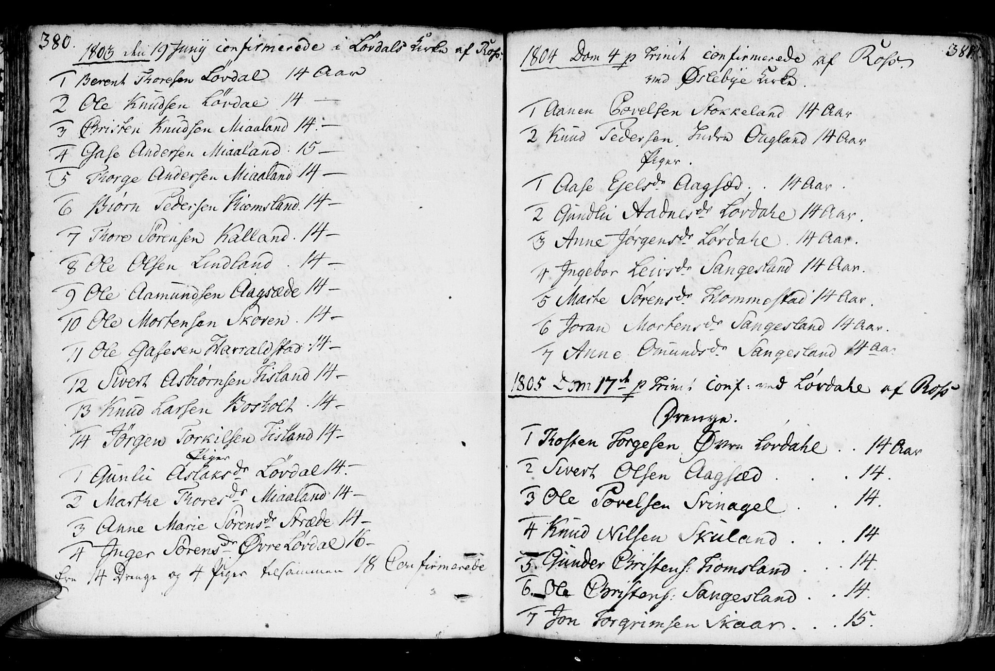 Holum sokneprestkontor, SAK/1111-0022/F/Fa/Fab/L0004: Parish register (official) no. A 4, 1774-1847, p. 380-381
