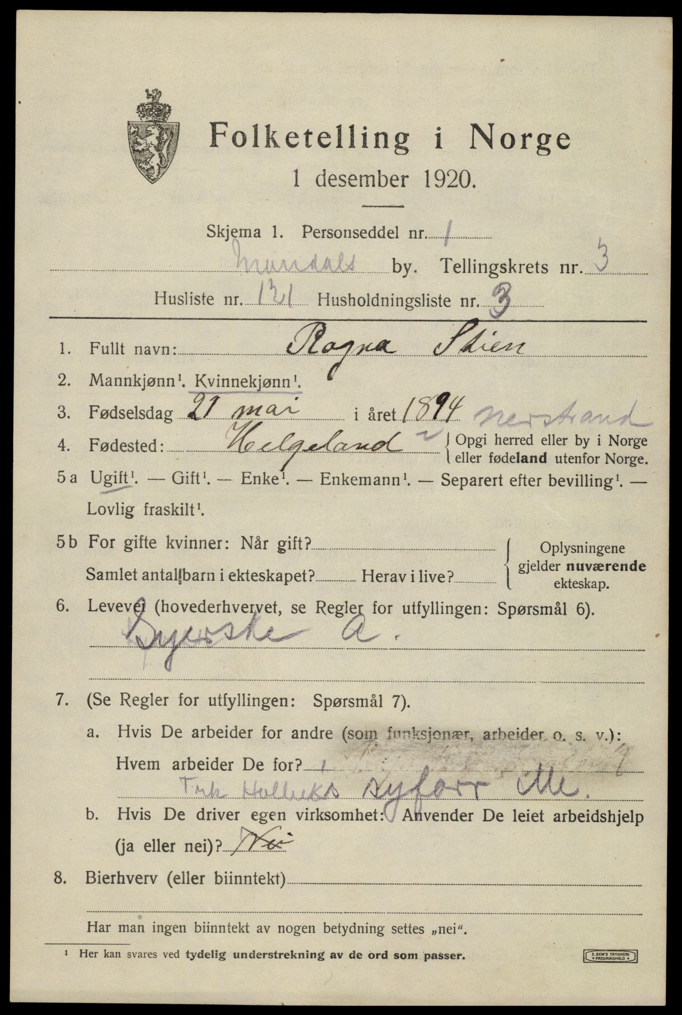 SAK, 1920 census for Mandal, 1920, p. 6829