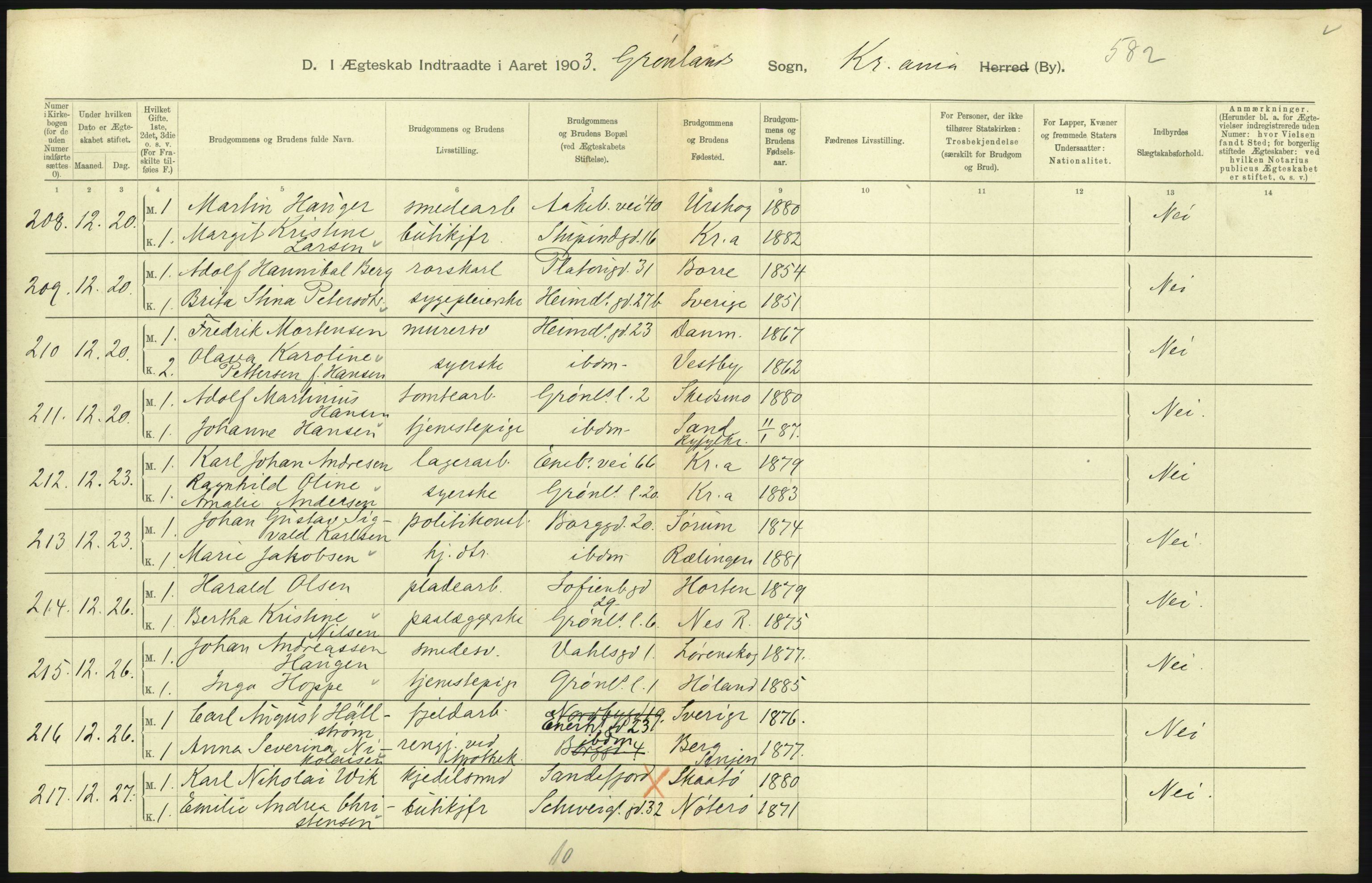 Statistisk sentralbyrå, Sosiodemografiske emner, Befolkning, AV/RA-S-2228/D/Df/Dfa/Dfaa/L0004: Kristiania: Gifte, døde, 1903, p. 439